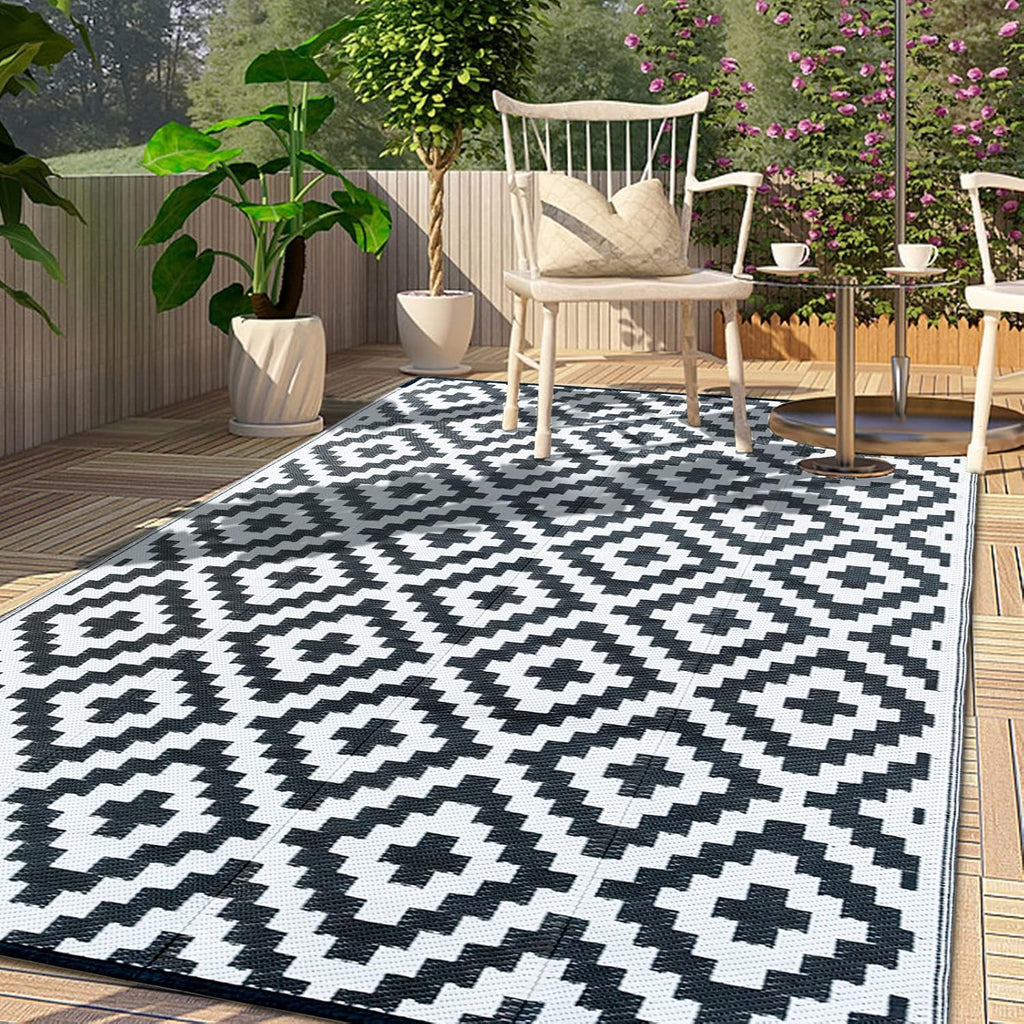 CHOSHOME Outdoor Teppich 120x180 cm Schwarz Wetterfest UV-bestaendig Terrasse