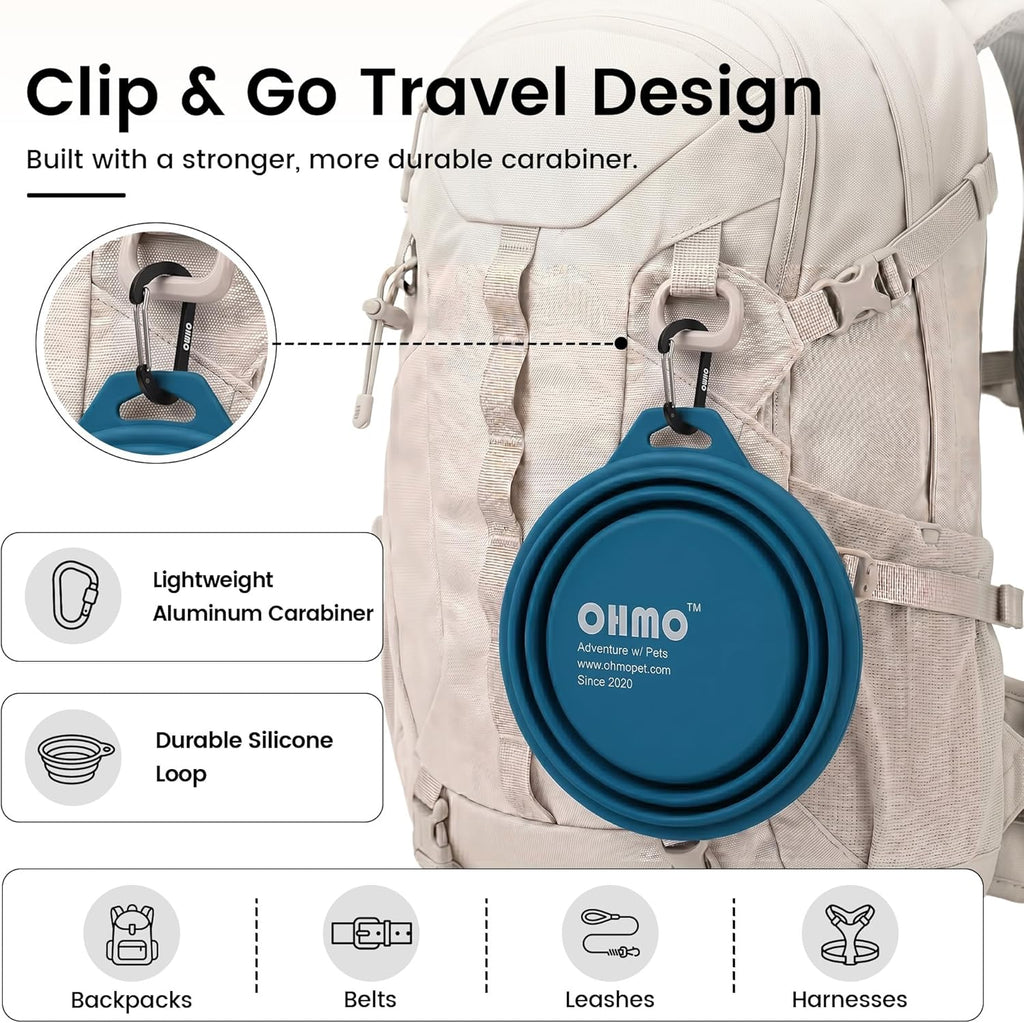 OHMO faltbarer Silikon Hundenapf, 2er Set Blau & Beige, tragbar