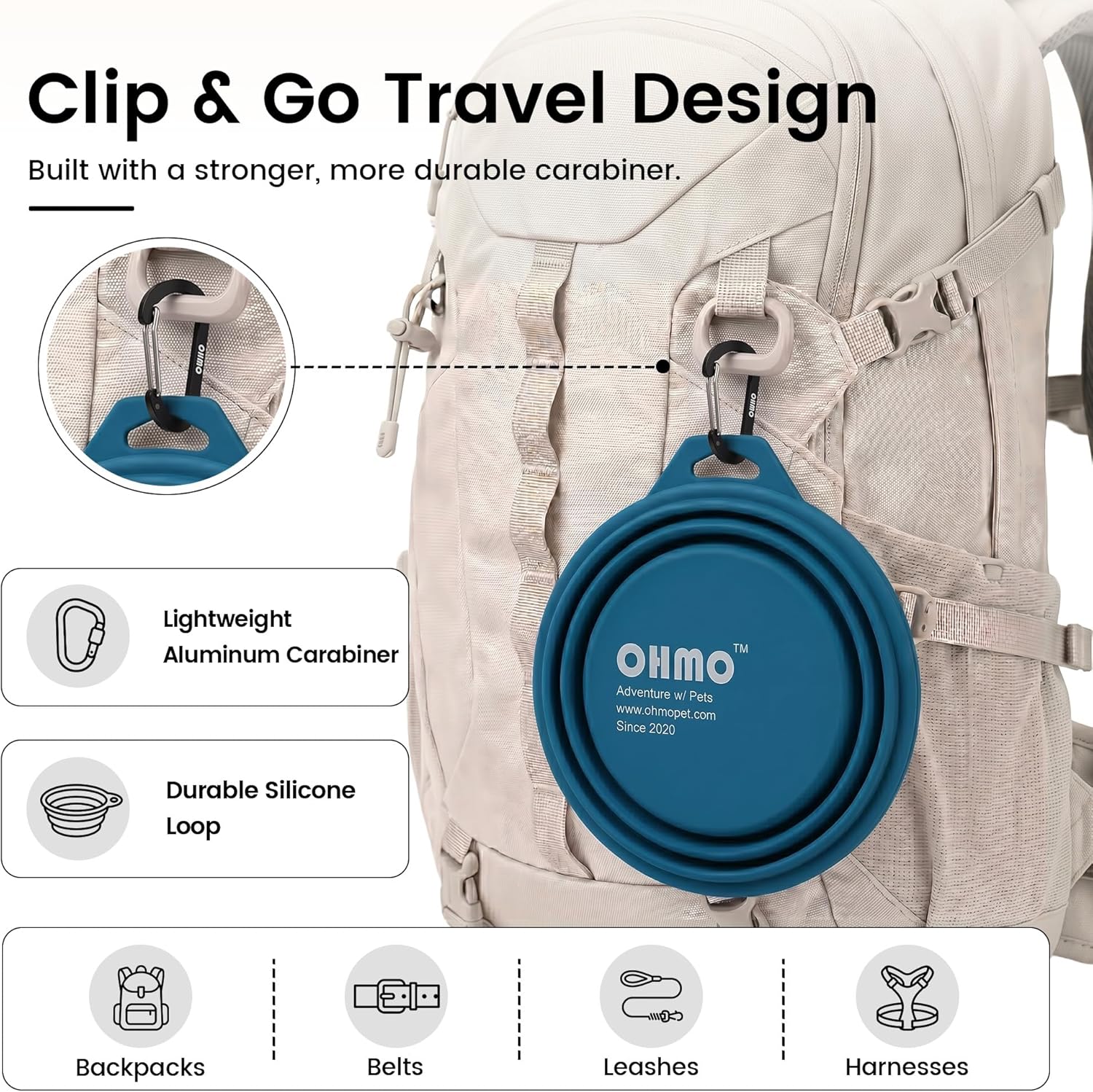 OHMO faltbarer Silikon Hundenapf, 2er Set Blau & Beige, tragbar