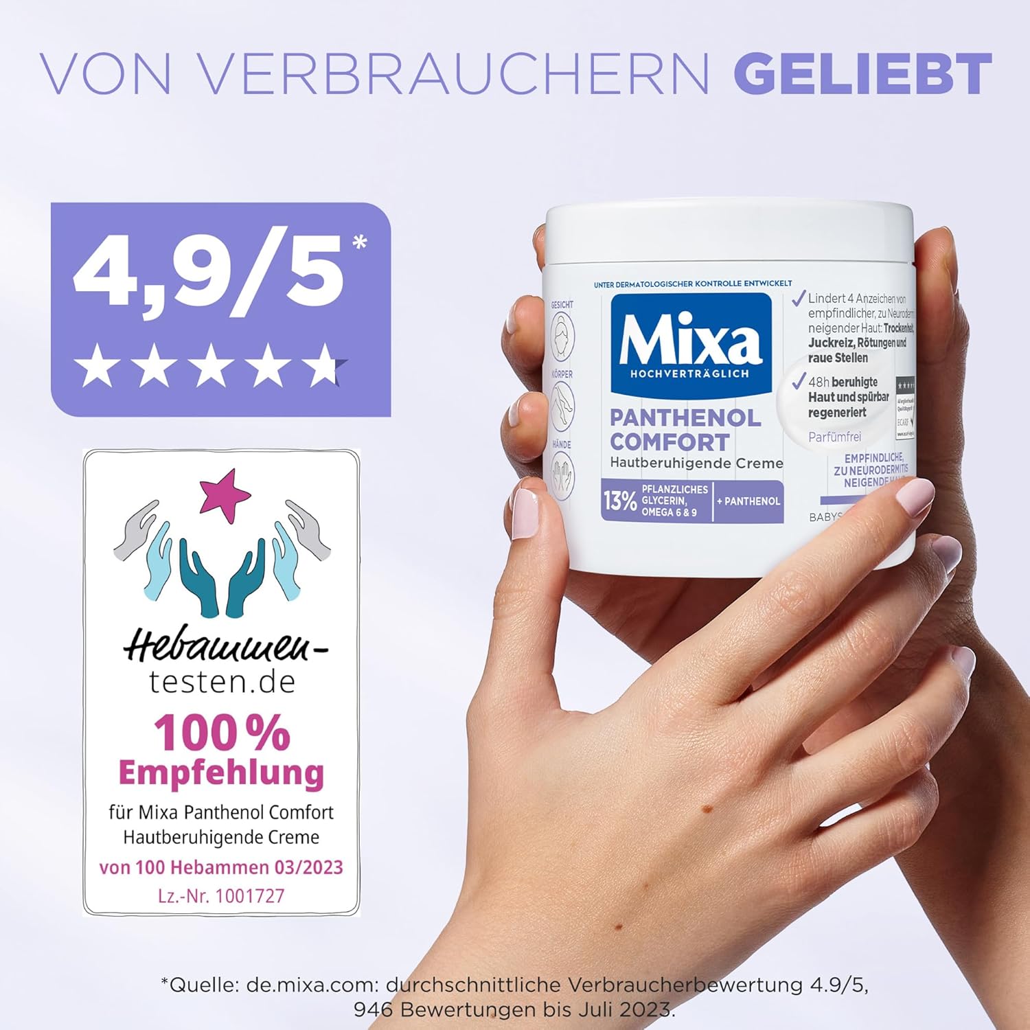 Mixa Panthenol Comfort Creme 400 ml fuer trockene, empfindliche Haut