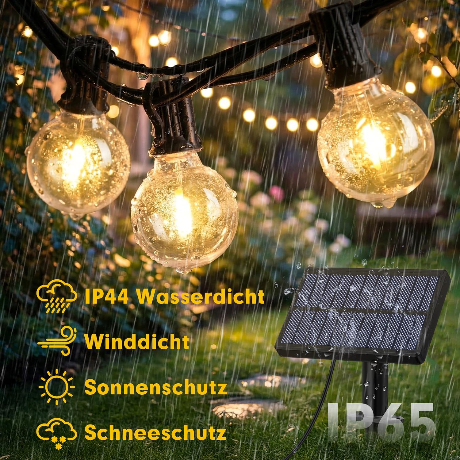 Warlisou Solar Lichterkette G40 14m mit Fernbedienung wetterfest fuer Garten