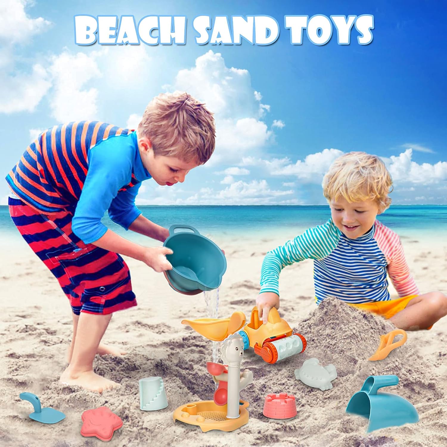 Sandspielzeug Set Kinder Strandspielzeug mit Eimer 7-teilig