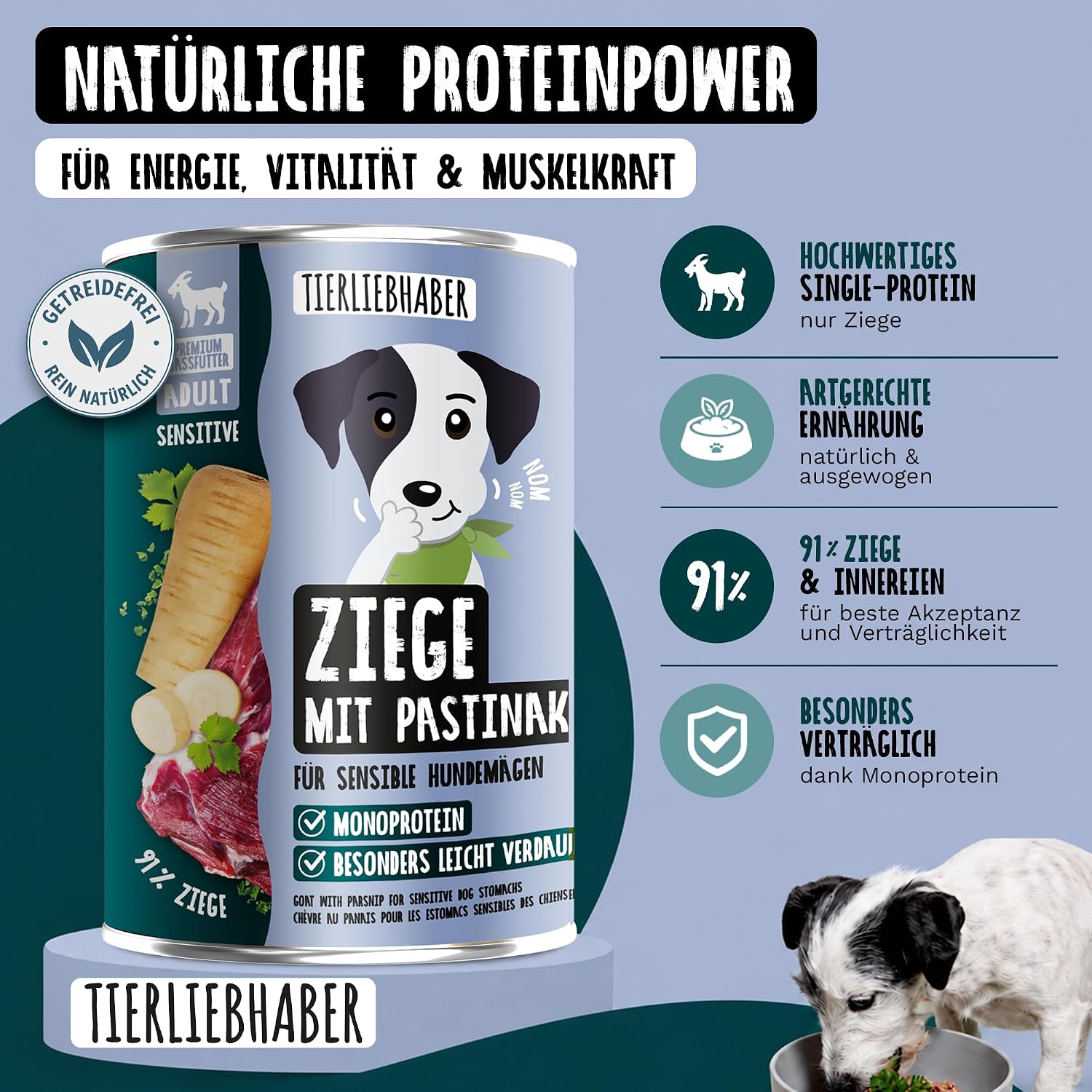 Tierliebhaber Hundefutter Nass Ziege mit Pastinake 91% Fleisch