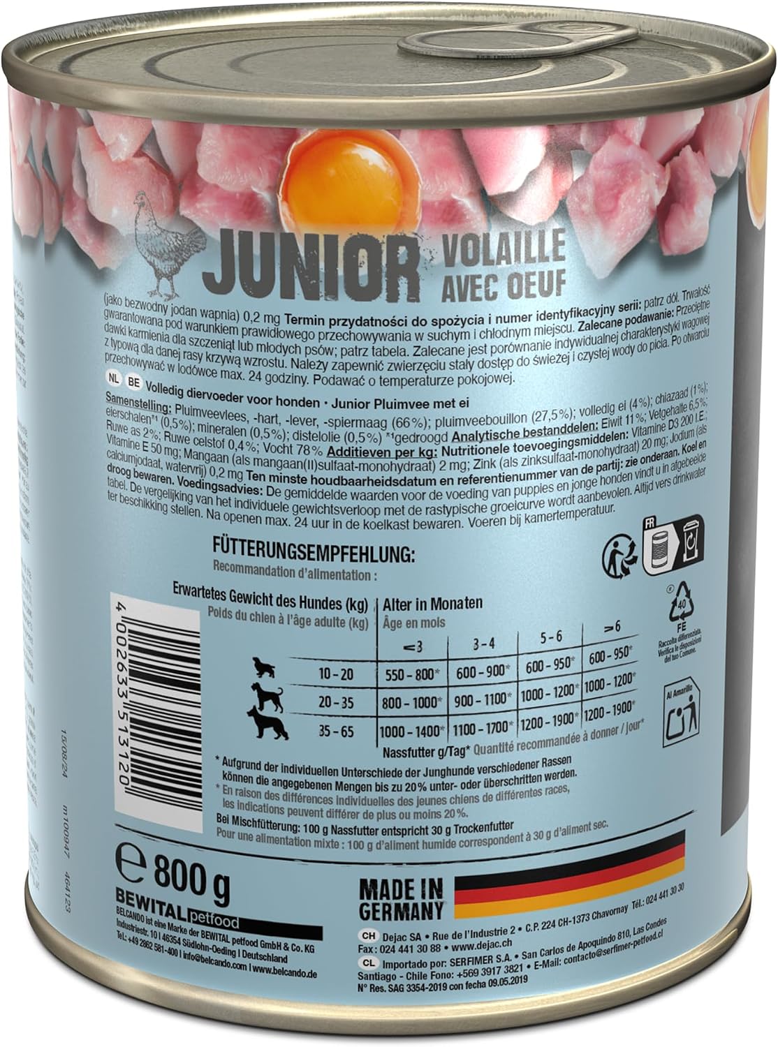 Belcando Junior Nassfutter Gefluegel mit Ei 6x400g Hundefutter