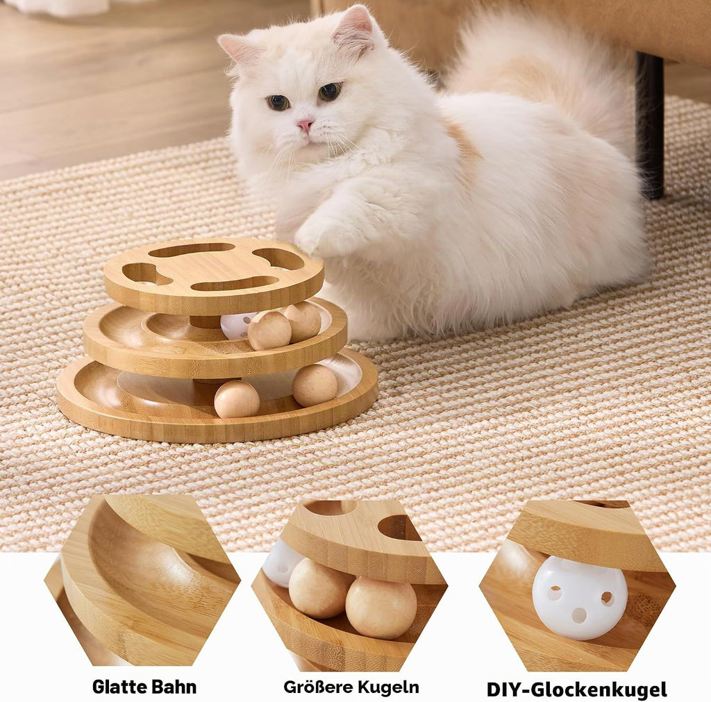 Holz Katzenspielzeug Puzzle mit Kugelbahn interaktives Intelligenzspiel
