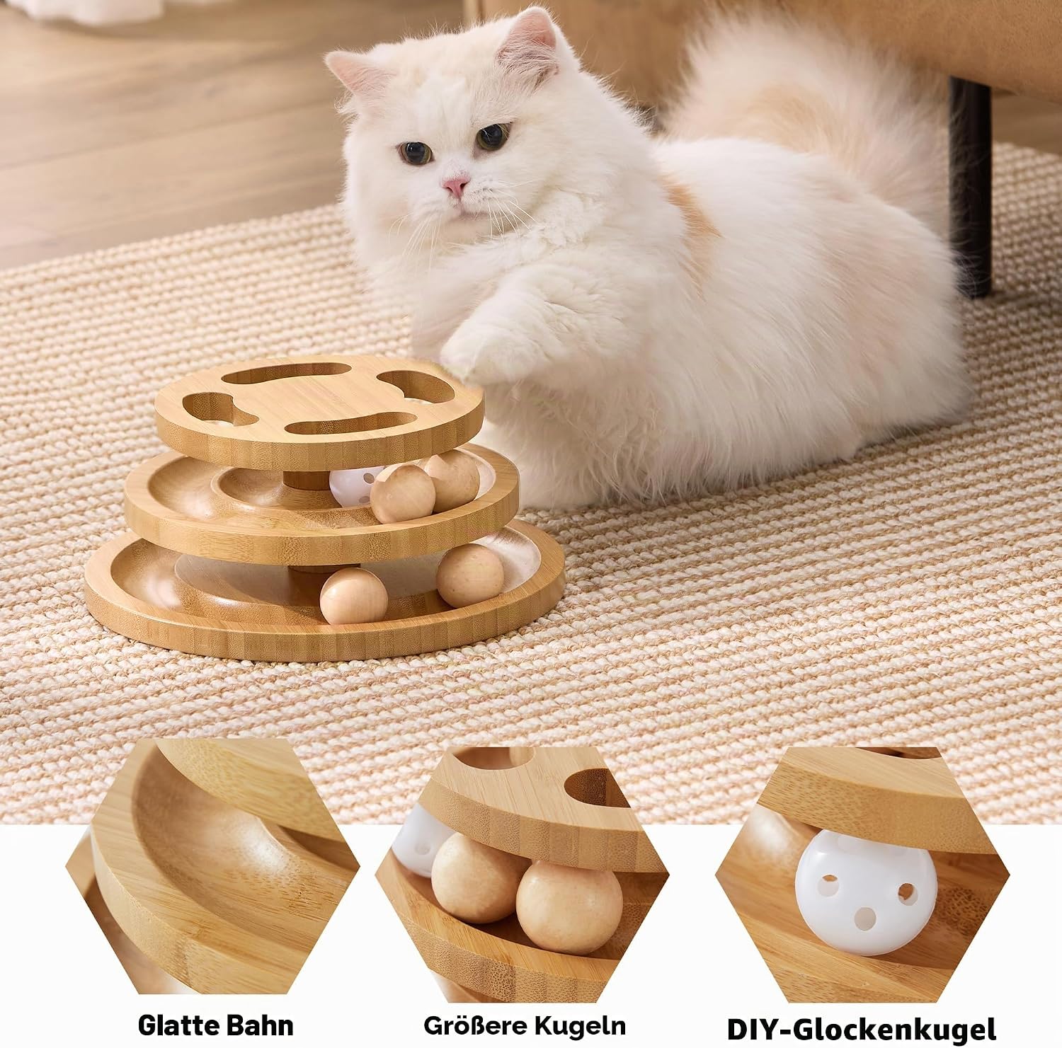 Holz Katzenspielzeug Puzzle mit Kugelbahn interaktives Intelligenzspiel