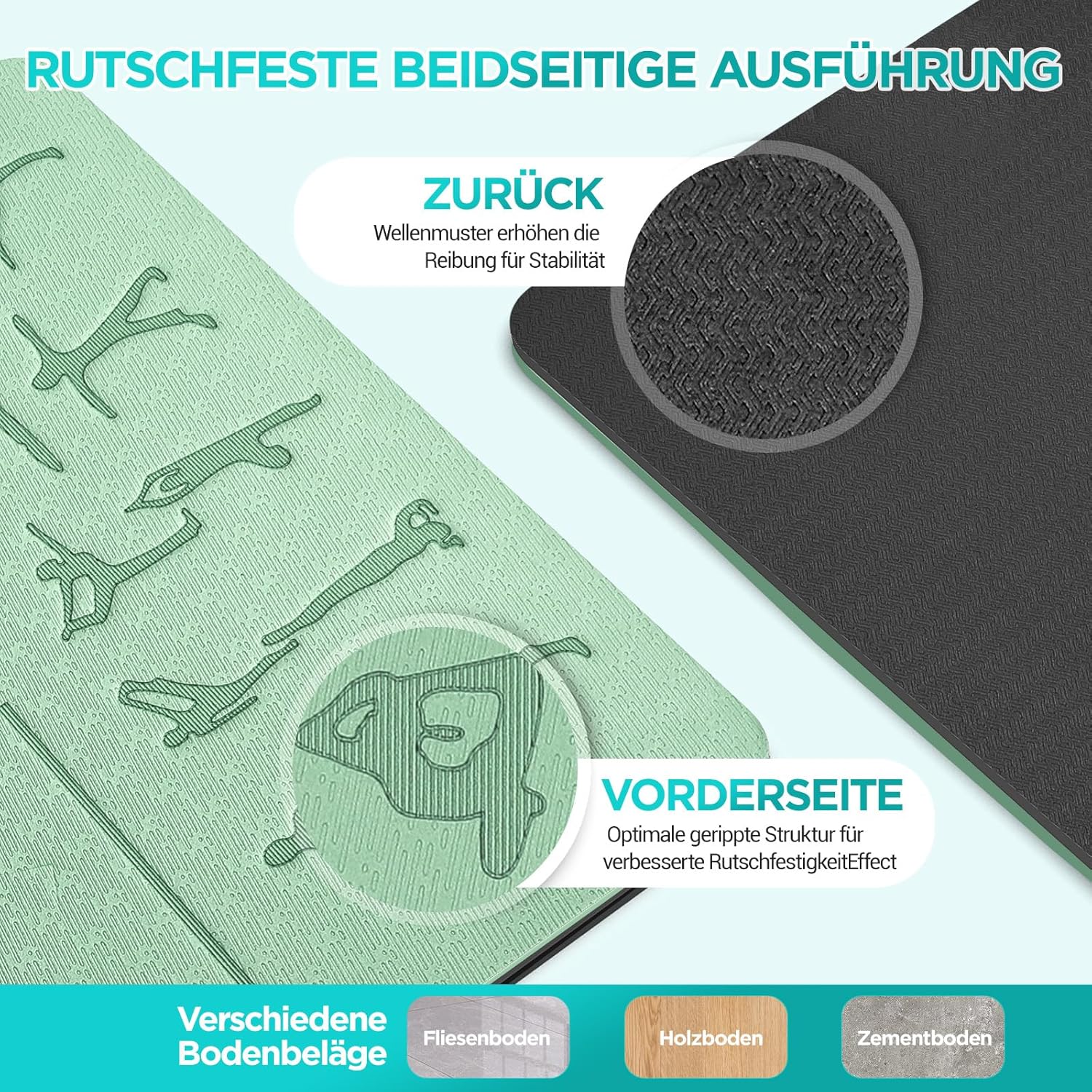 Yogamatte TPE 6 mm 183x61 cm rutschfest Fitnessmatte 181cm-183cm