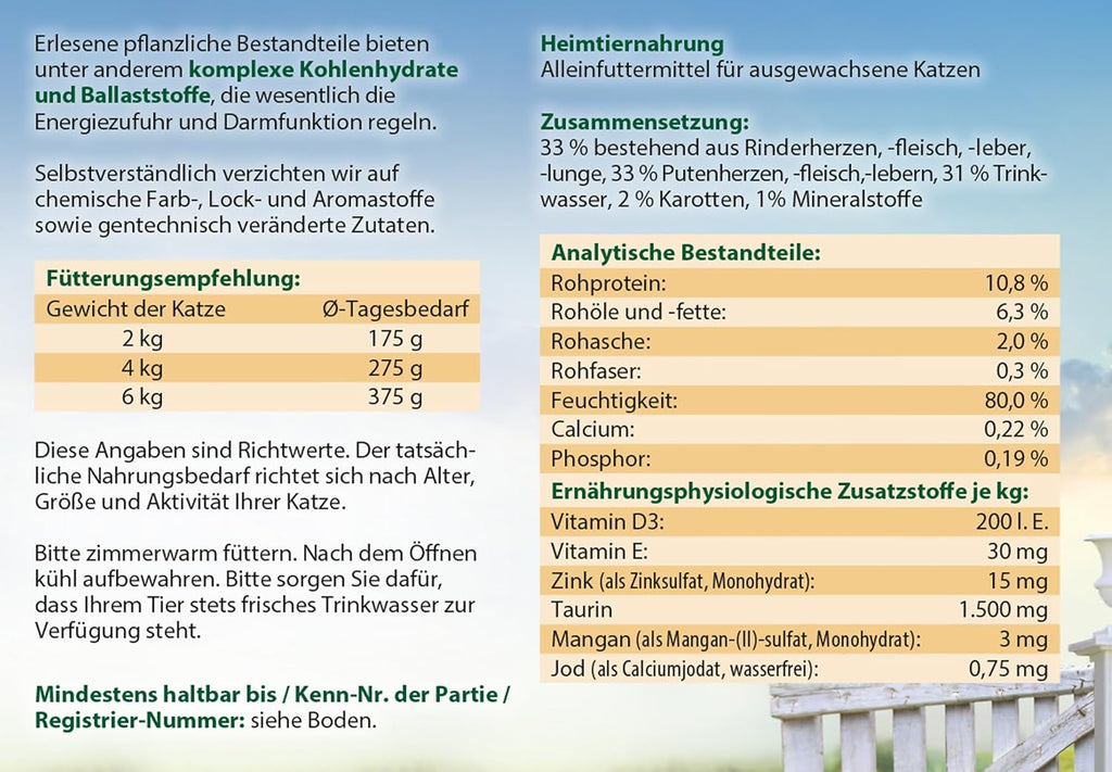 Dehner Best Nature Katzenfutter Adult Rind Pute mit Karotten 6x200g Nassfutter