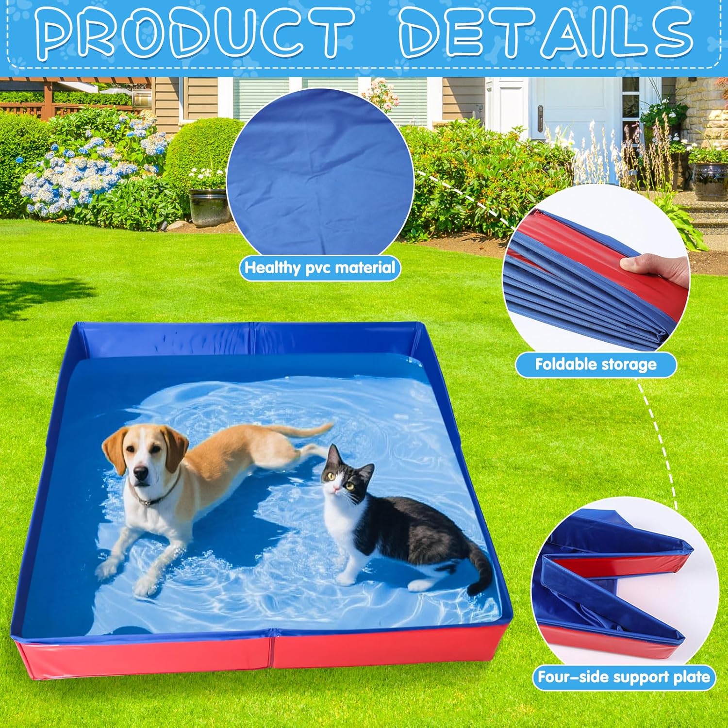 Faltbarer Hundepool 50x50x10 cm aus PVC mit 6 Fischspielzeug fuer kleine Hunde Ka