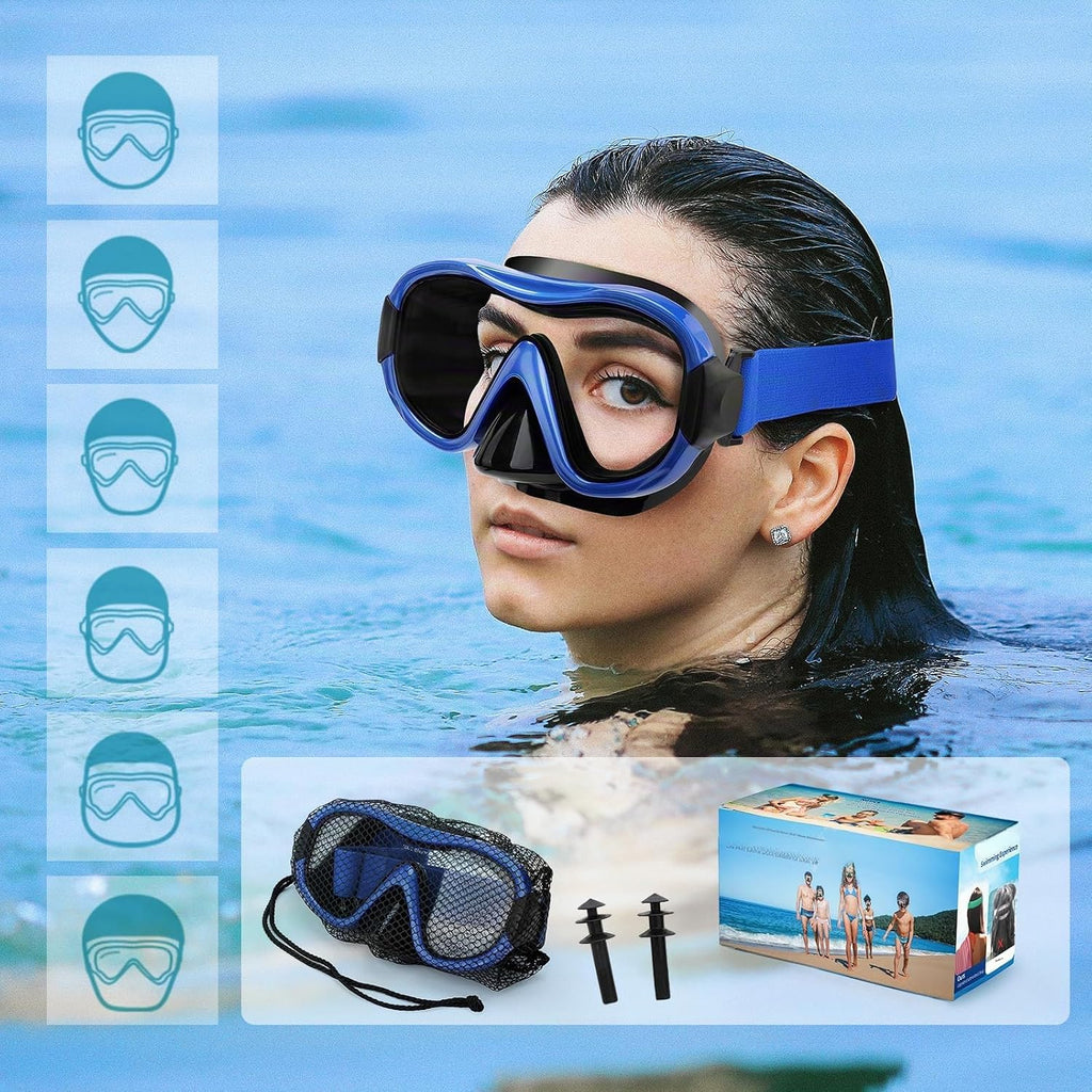 Taucherbrille Erwachsene 180° Weitwinkel Antibeschlag HD Glas Stoffband