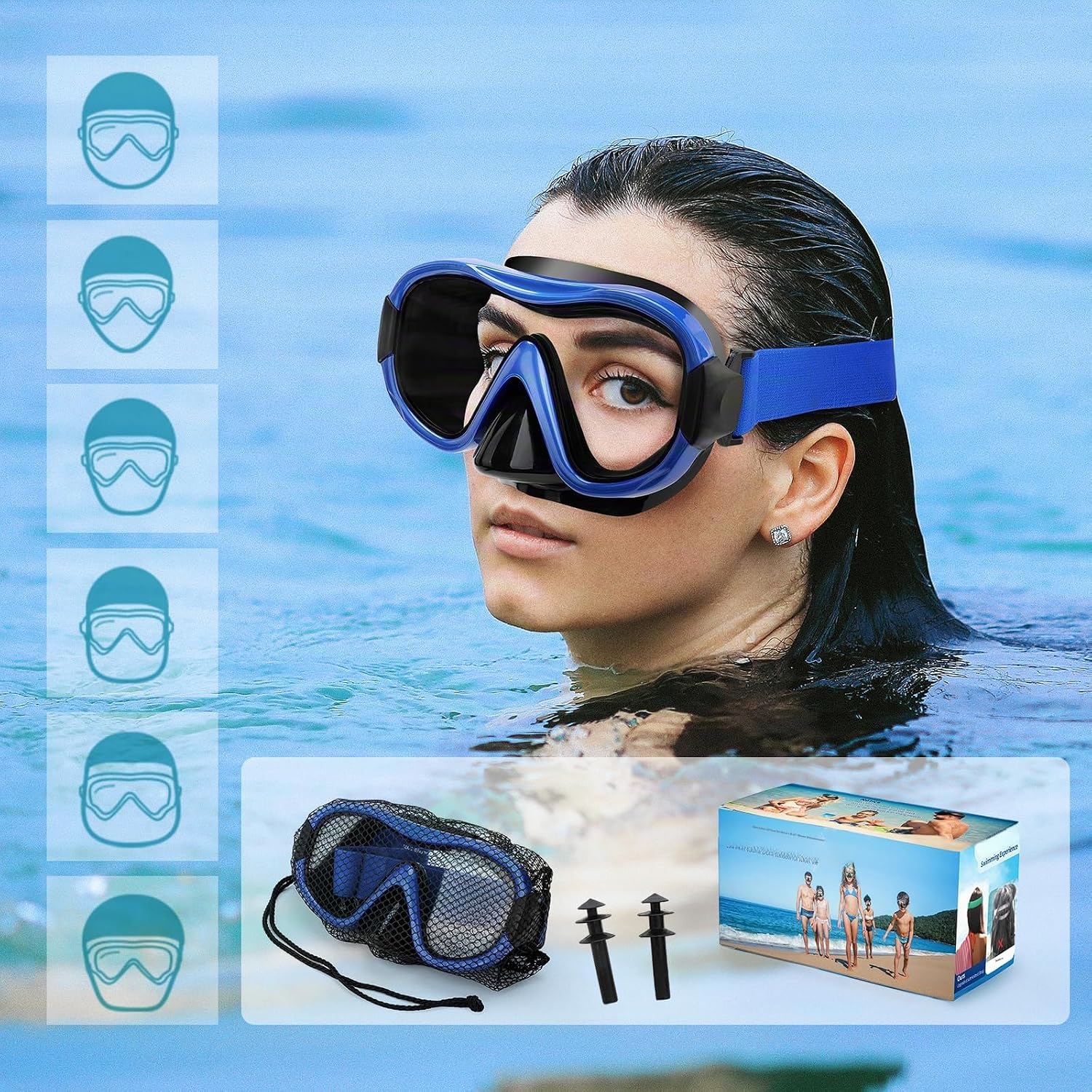 Taucherbrille Erwachsene 180° Weitwinkel Antibeschlag HD Glas Stoffband