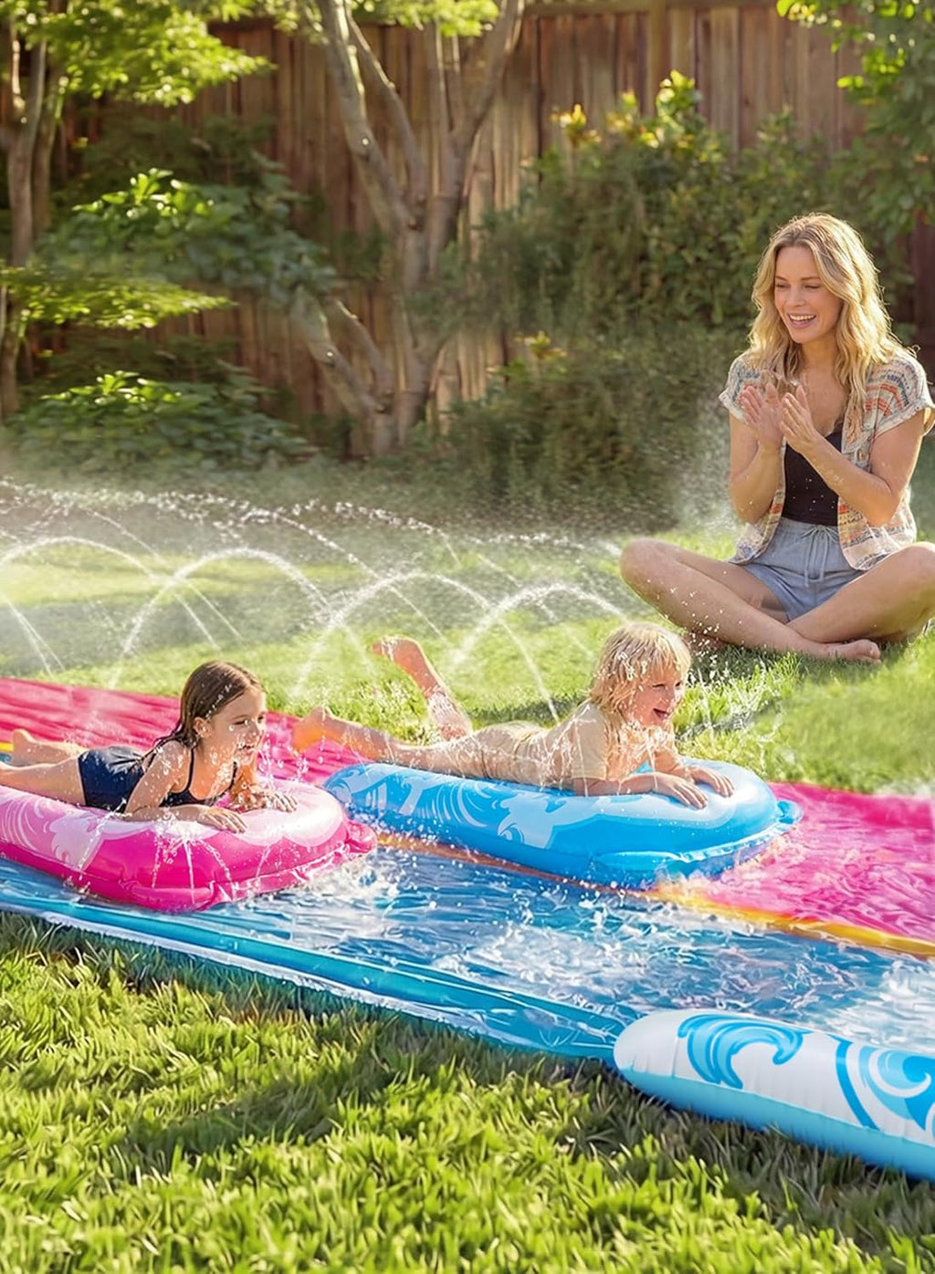 JOYIN Gartenschlitterbahn Wasserrutsche 685,8cm-990,6cm mit 2 Bodyboards Sprinkl