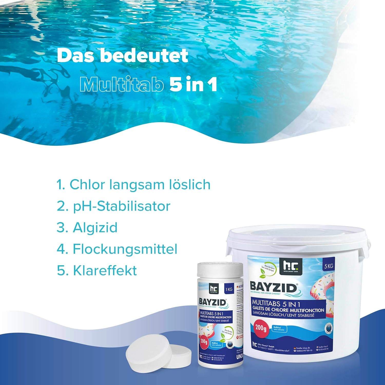 BAYZID Chlor Multitabs 5in1 Chlortabletten Poolpflege
