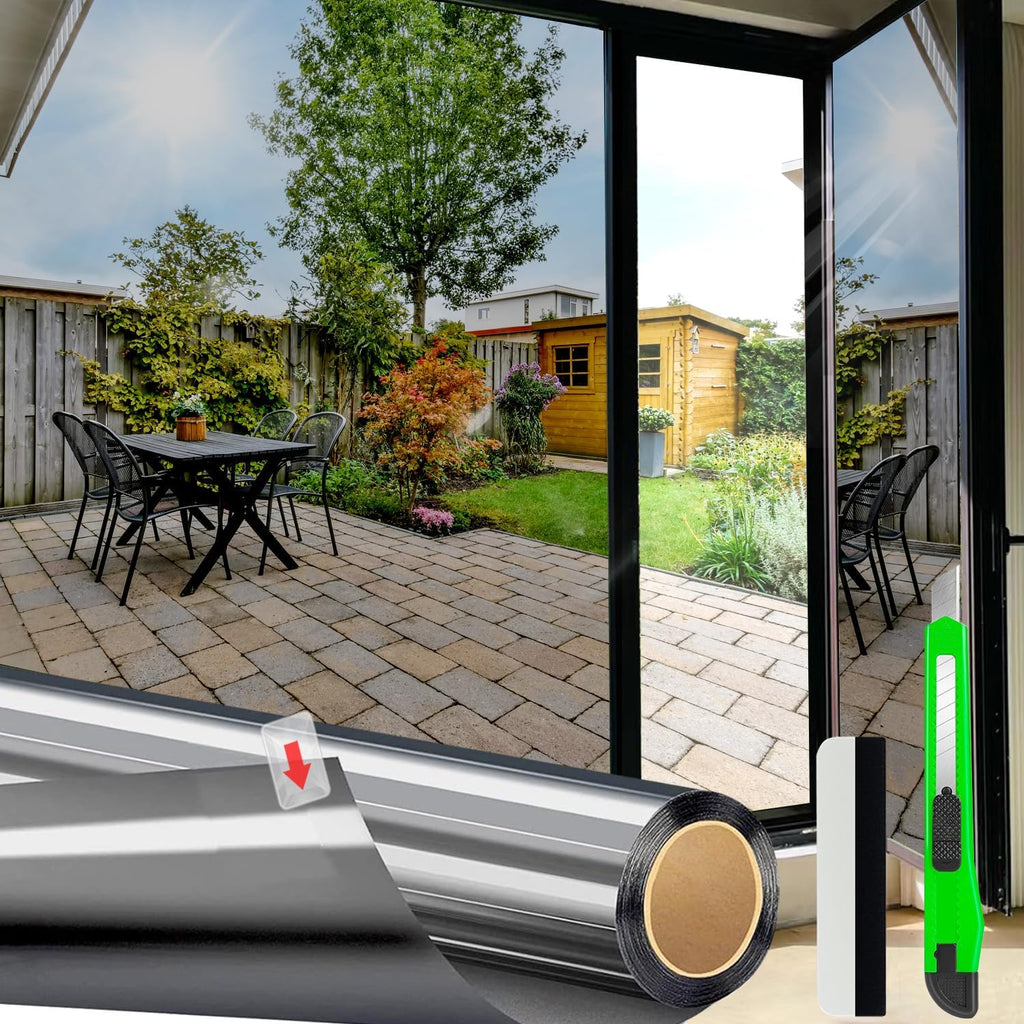 Sichtschutzfolie Fenster 100x400 cm Spiegelfolie UV-Schutz blickdicht Thermo