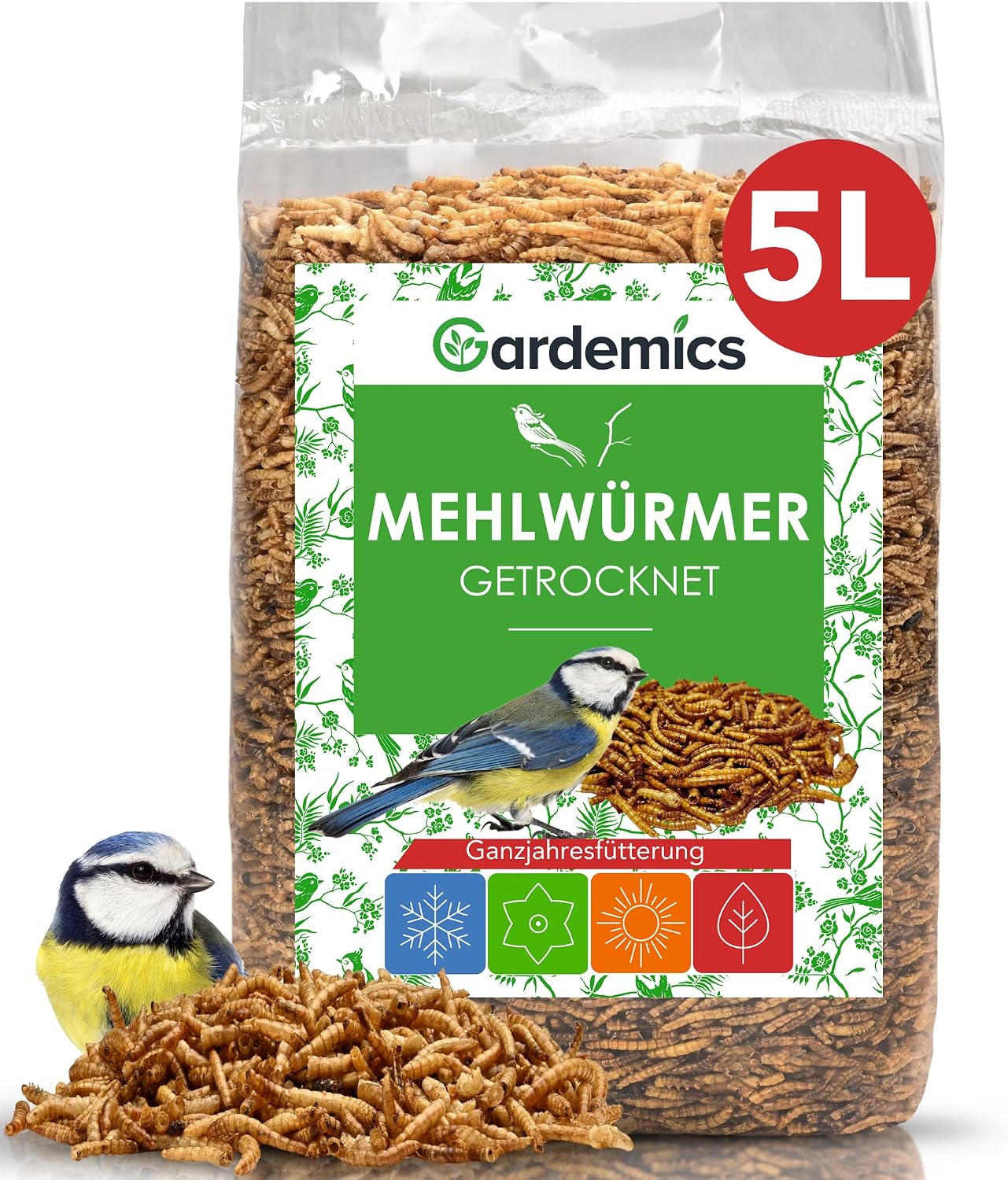 Gardemics Mehlwuermer getrocknet Insektenfutter fuer Voegel Fische Reptili