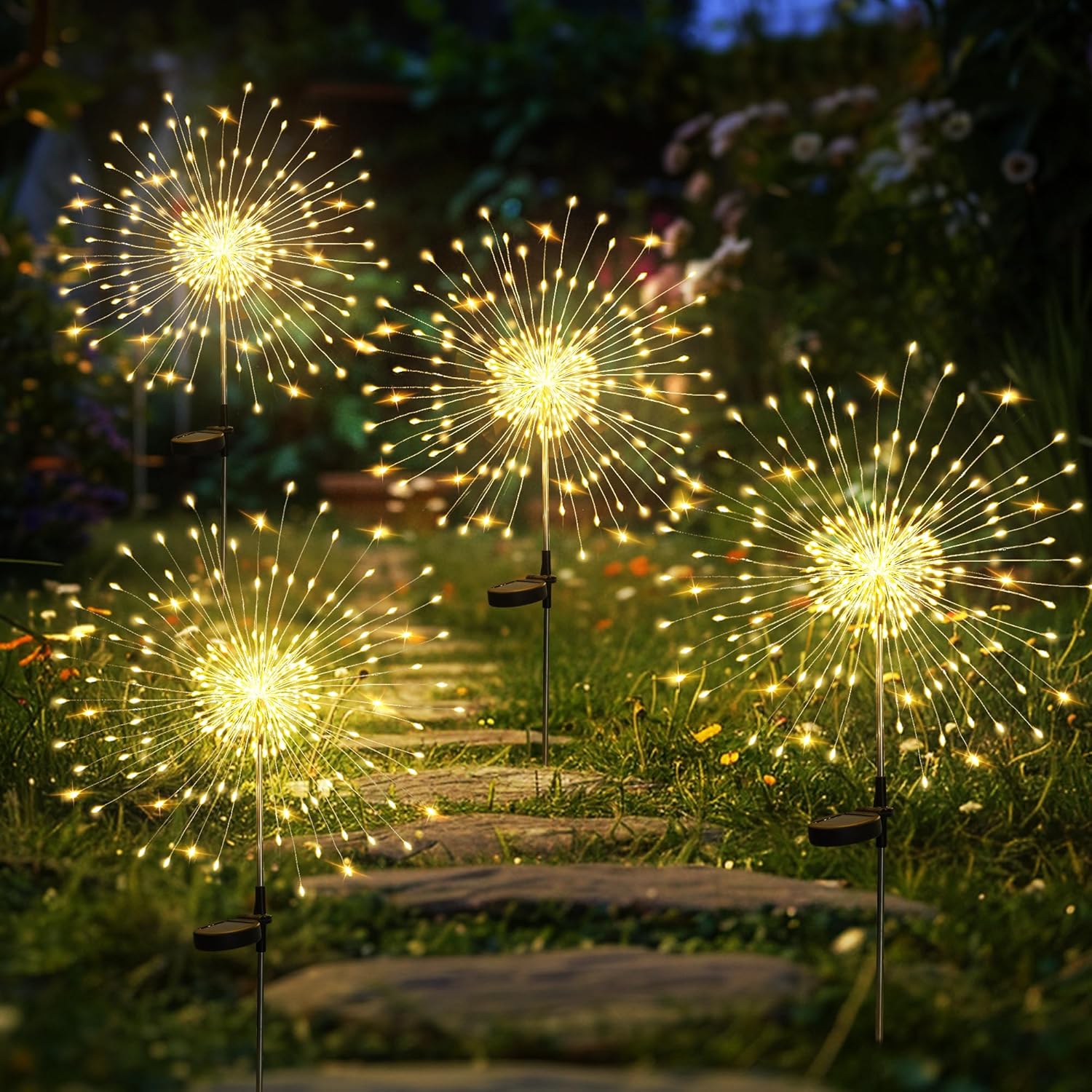 GIGALUMI Solarleuchten Aussen 4er Set 120 LED Pusteblume wetterfest