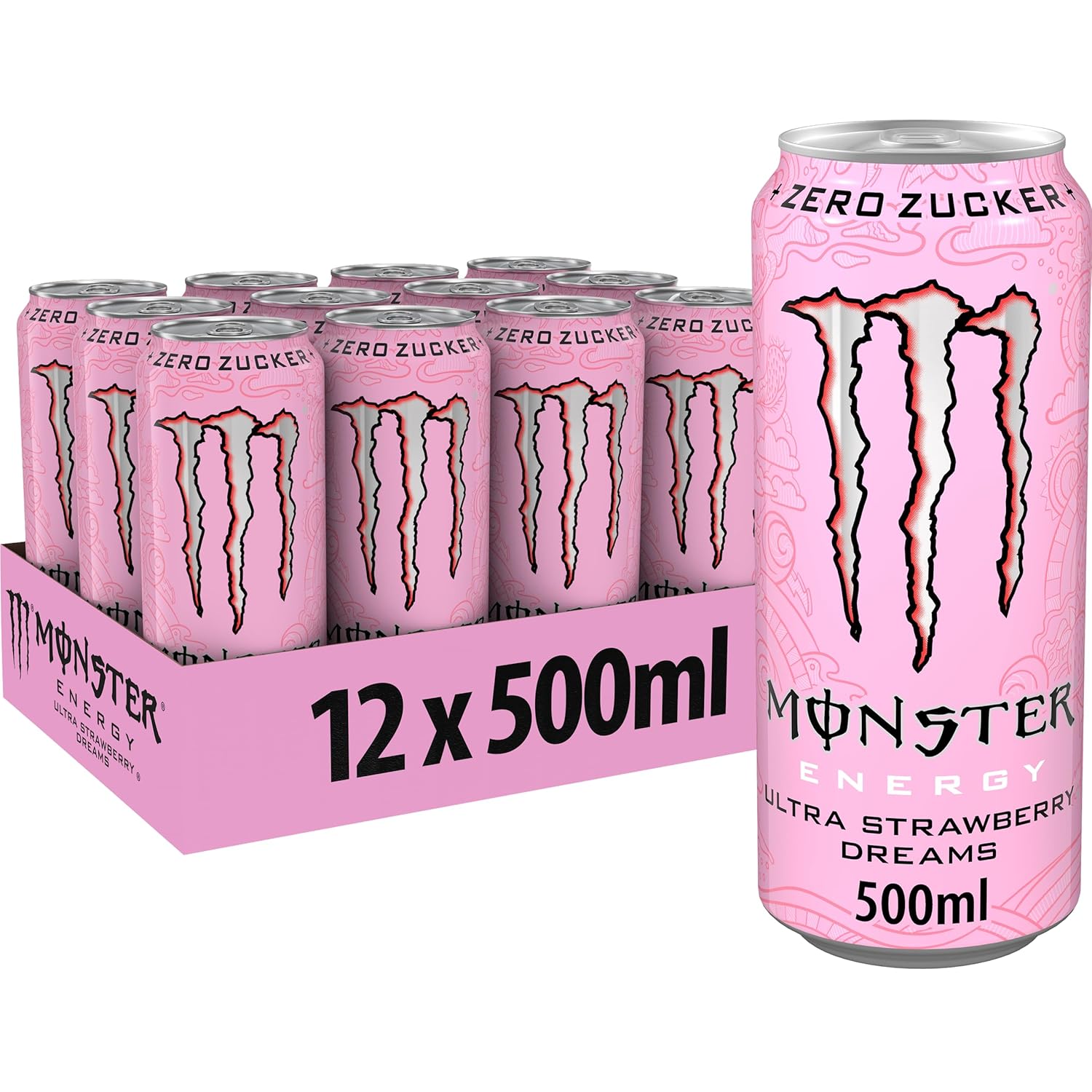 Monster Energy Ultra Strawberry Dreams - koffeinhaltiger Energy-Drink mit suesslic