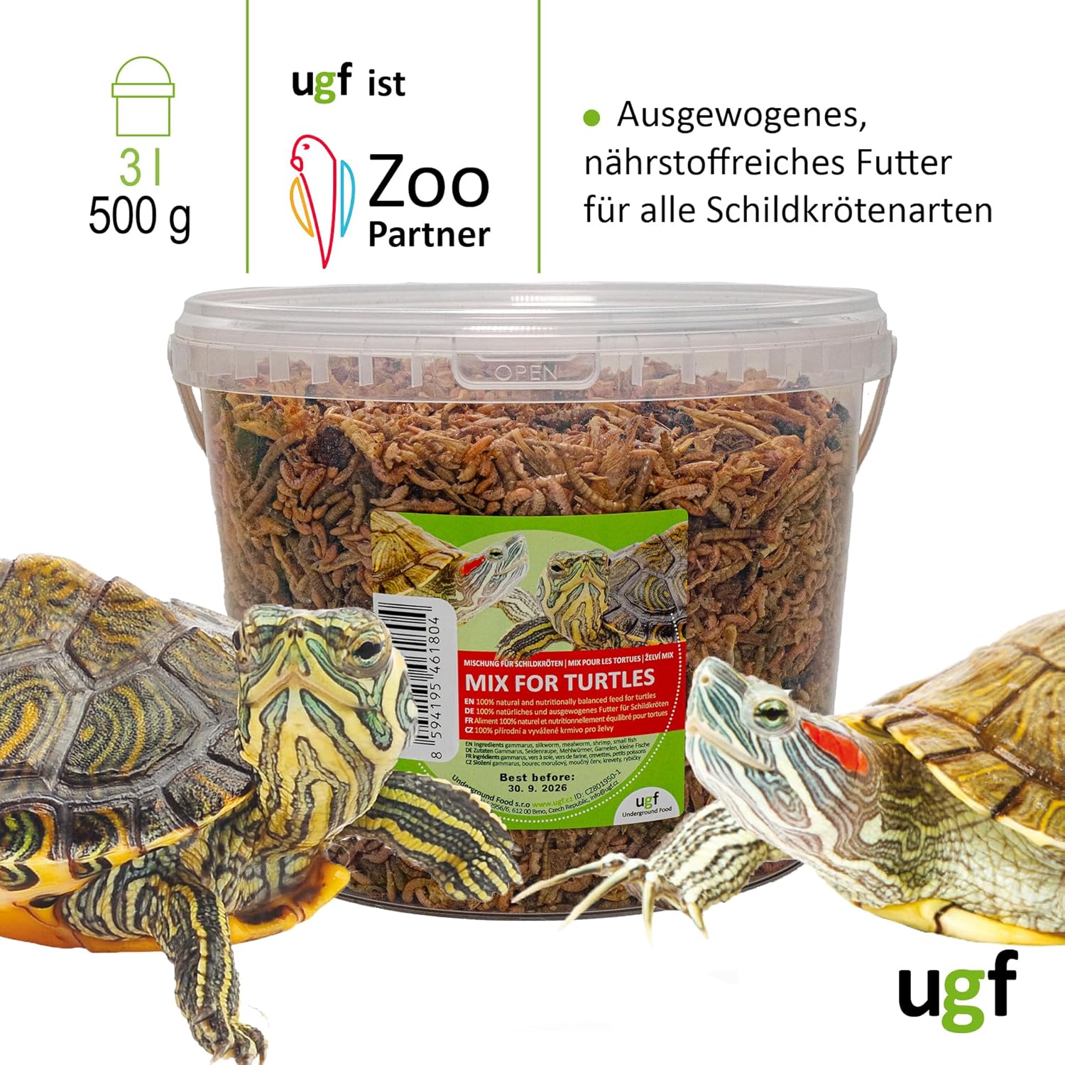 UGF Schildkroetenfutter Mix 500 g Eimer - Gammarus, Mehlwuermer, Garnelen, Fisch