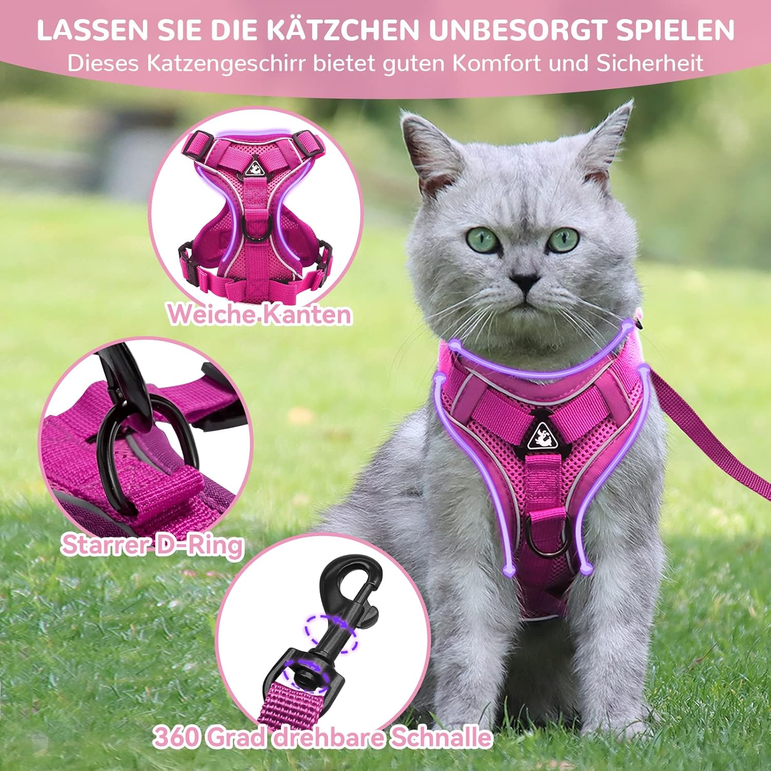 Katzengeschirr ausbruchsicher verstellbar mit Leine Gr. XS-L Blau