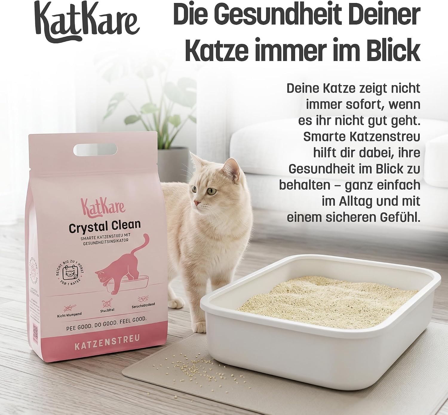 Crystal Clean Silikat Katzenstreu 6,2L geruchsbindend mit Gesundheitsindikator