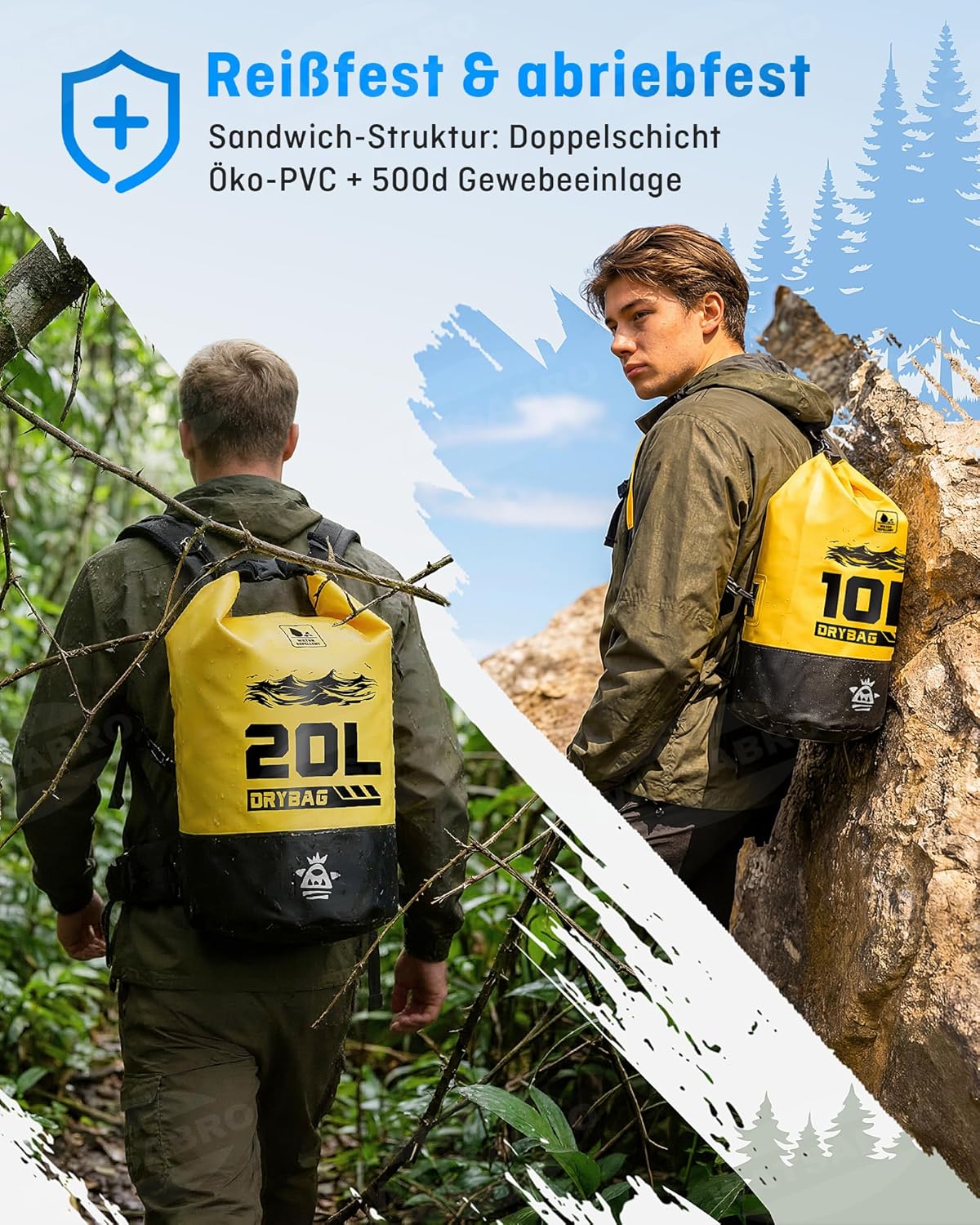 WATSABRO Dry Bag wasserdichte Tasche Rucksack + wasserdichte Handyhuelle