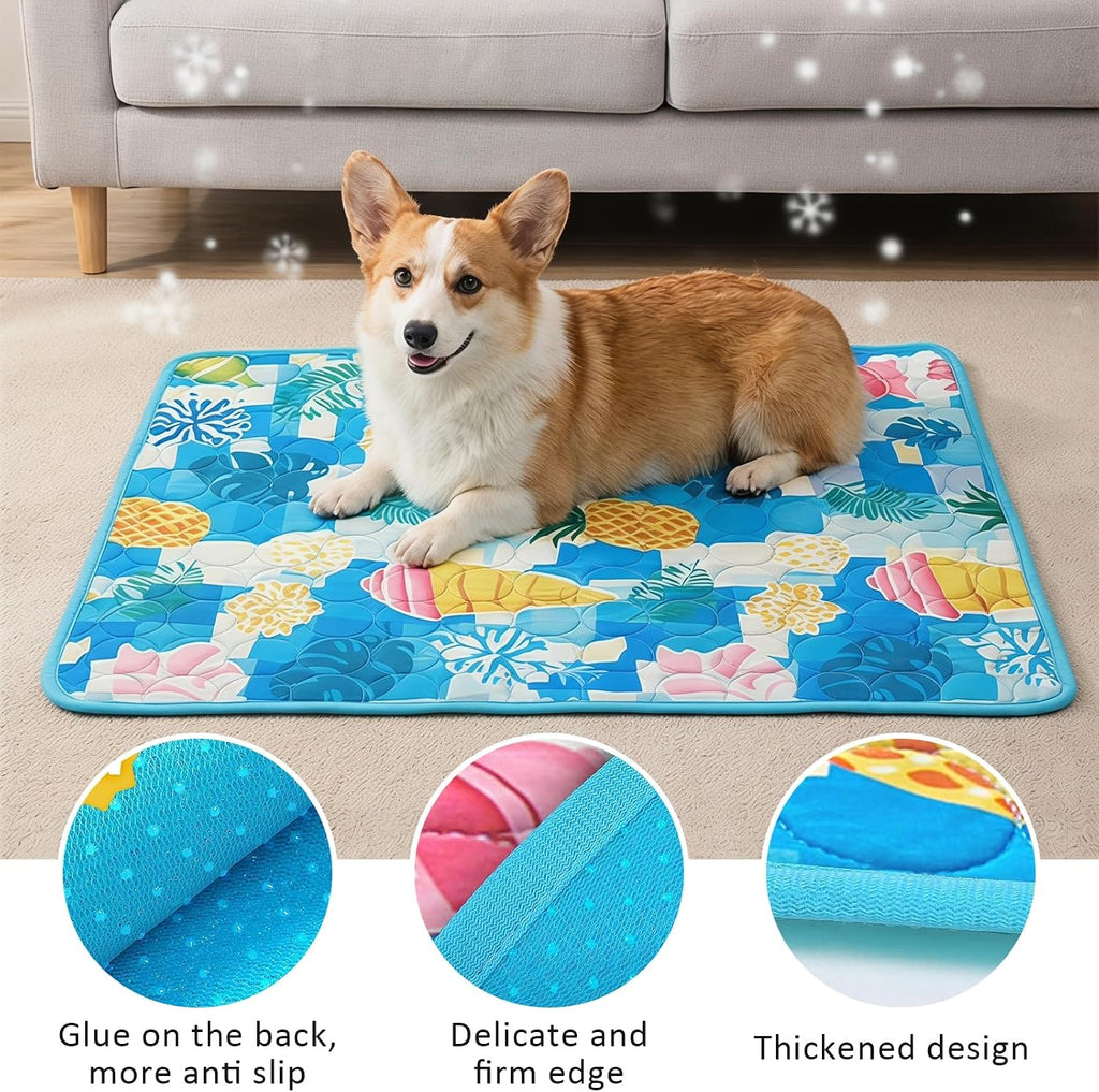 Kuehlmatte Hund 100x70 cm selbstkuehlend fuer Hunde Katzen Indoor Outdoor Auto Blau