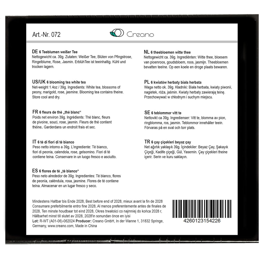 Creano Teeblumen Geschenkbox 6 Sorten Magnetbox Weiss Gruen Schwarz, verschiedene