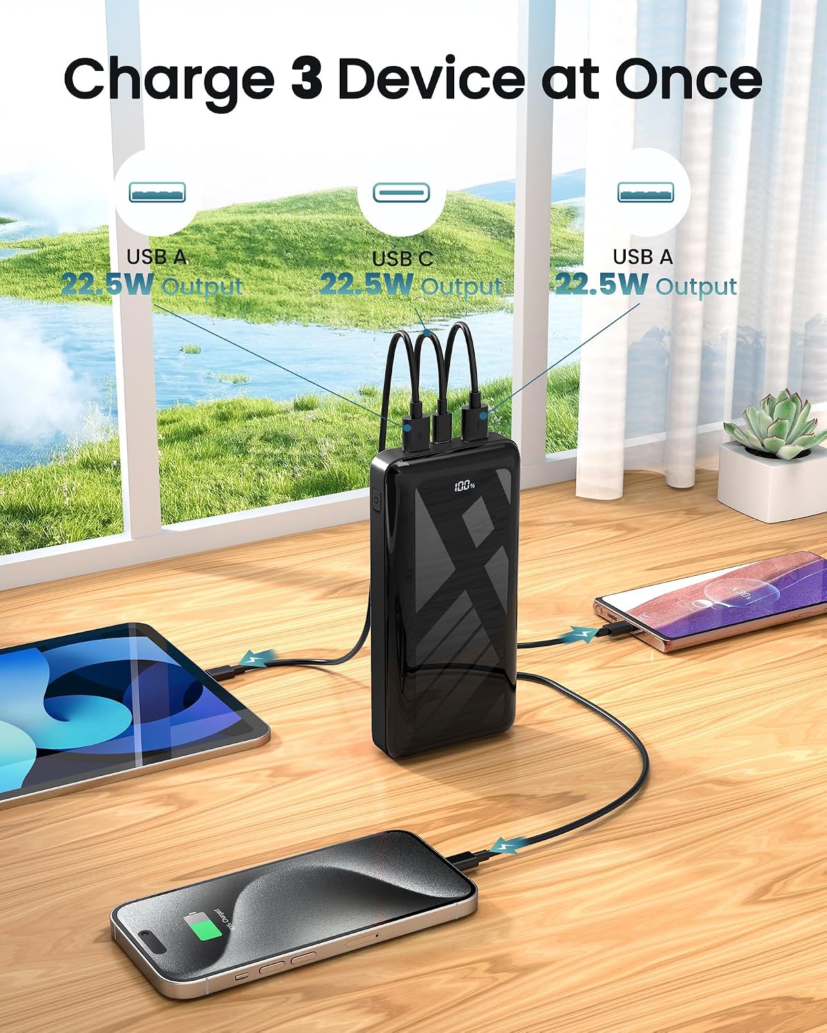 Powerbank 27000 mAh 22,5 W USB‑C PD Ladegeraet mit LED Anzeige fuer iPhone 16 15 1