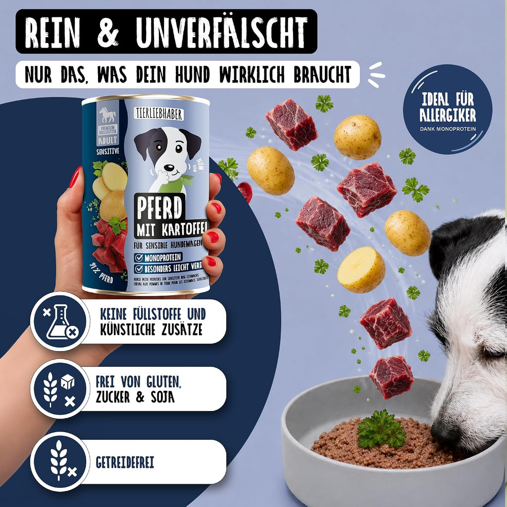 TIERLIEBHABER Hundefutter Nass Pferd mit Kartoffeln 94% Fleischanteil