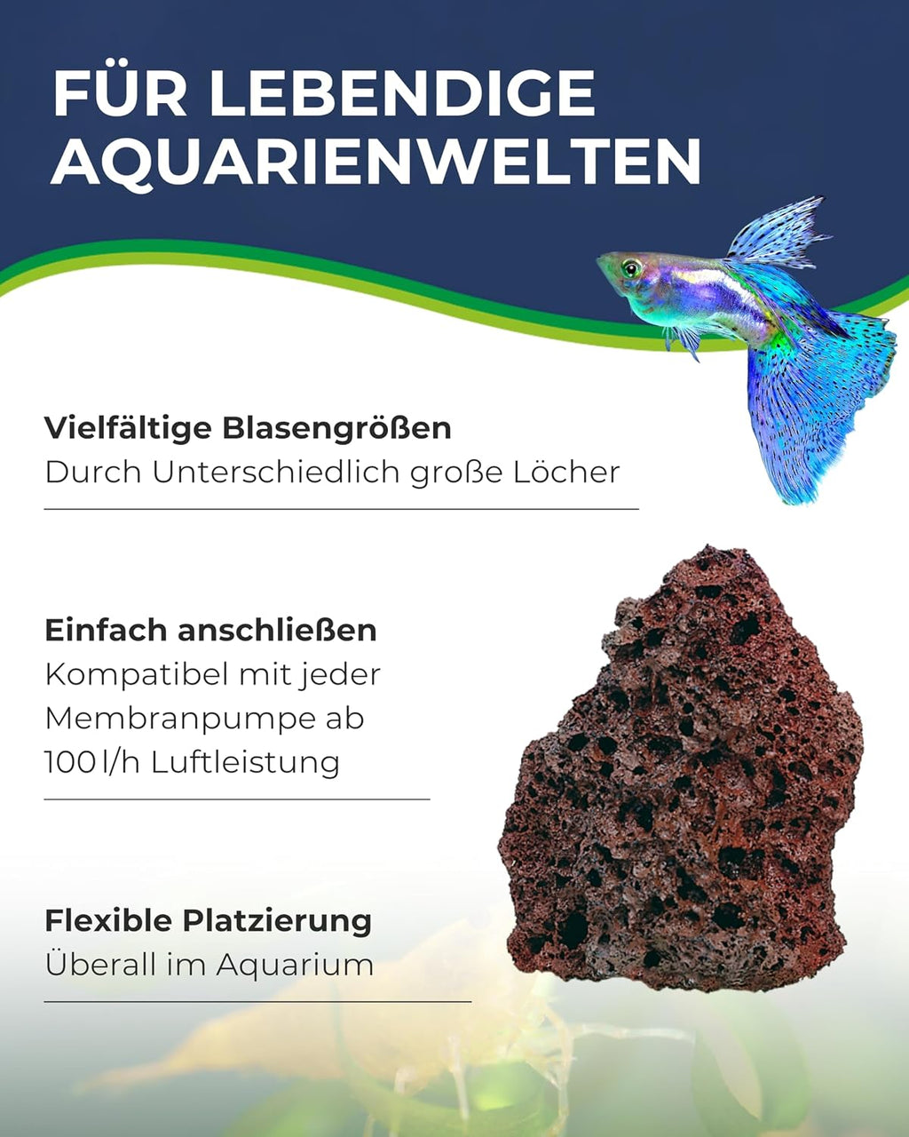 Hobby Vulcano Lavastein Luftausströmer 11x8 cm Aquarium Sprudelstein