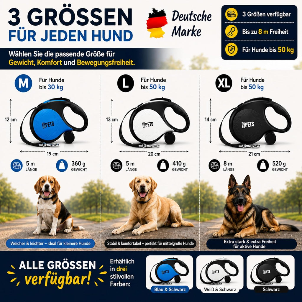 CORTESPETS Rollleine 5m fuer Hunde bis mit Kotbeutel Weiss