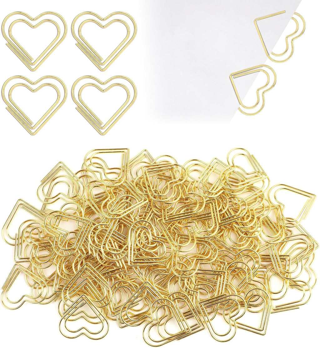 100er Herz Bueroklammern Gold Motiv - Buero Schule Aktenklammer Set