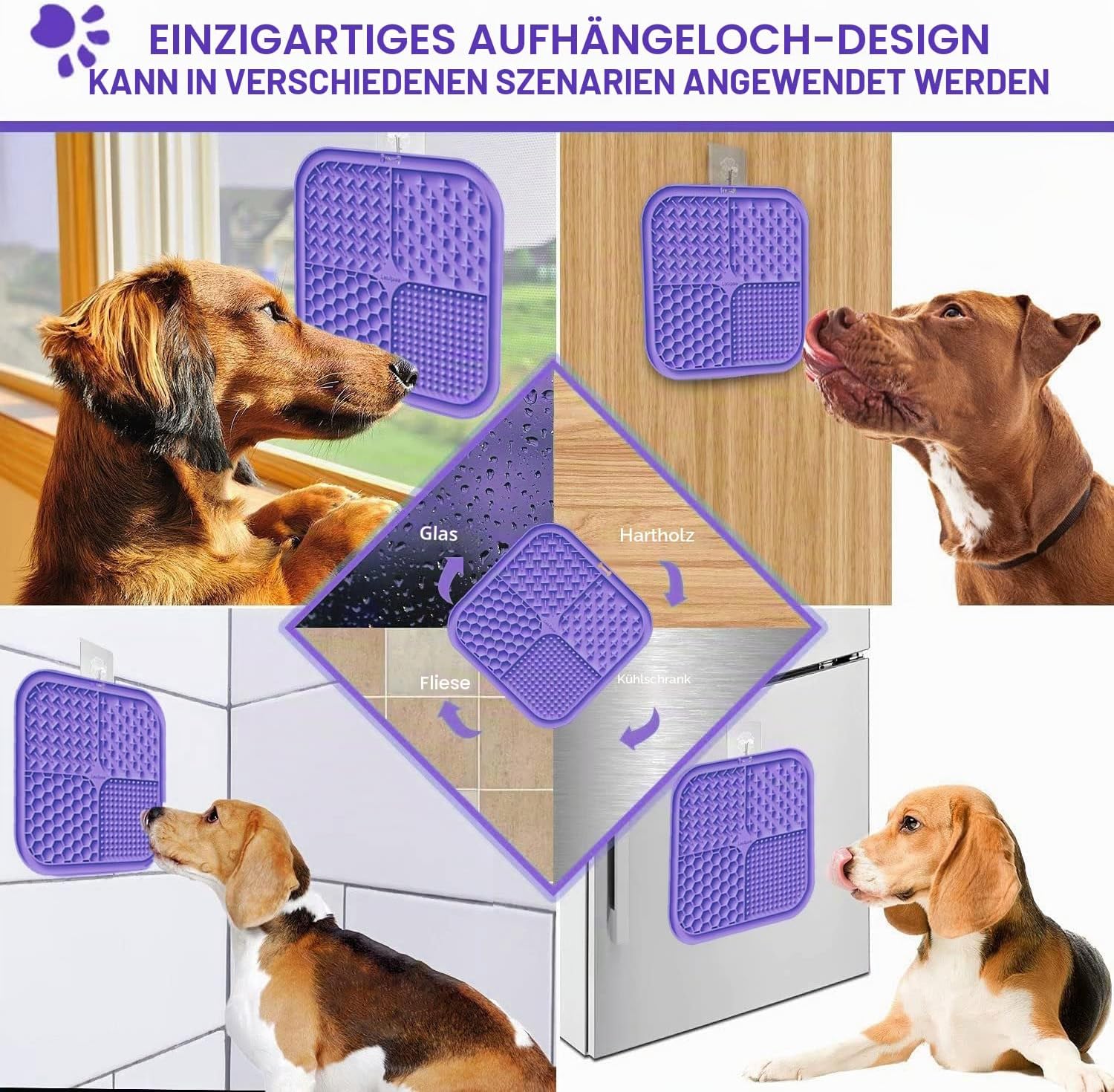 Lesipee Leckmatte Hund 2er Set mit Silikonspatel und Buerste, BPA-frei