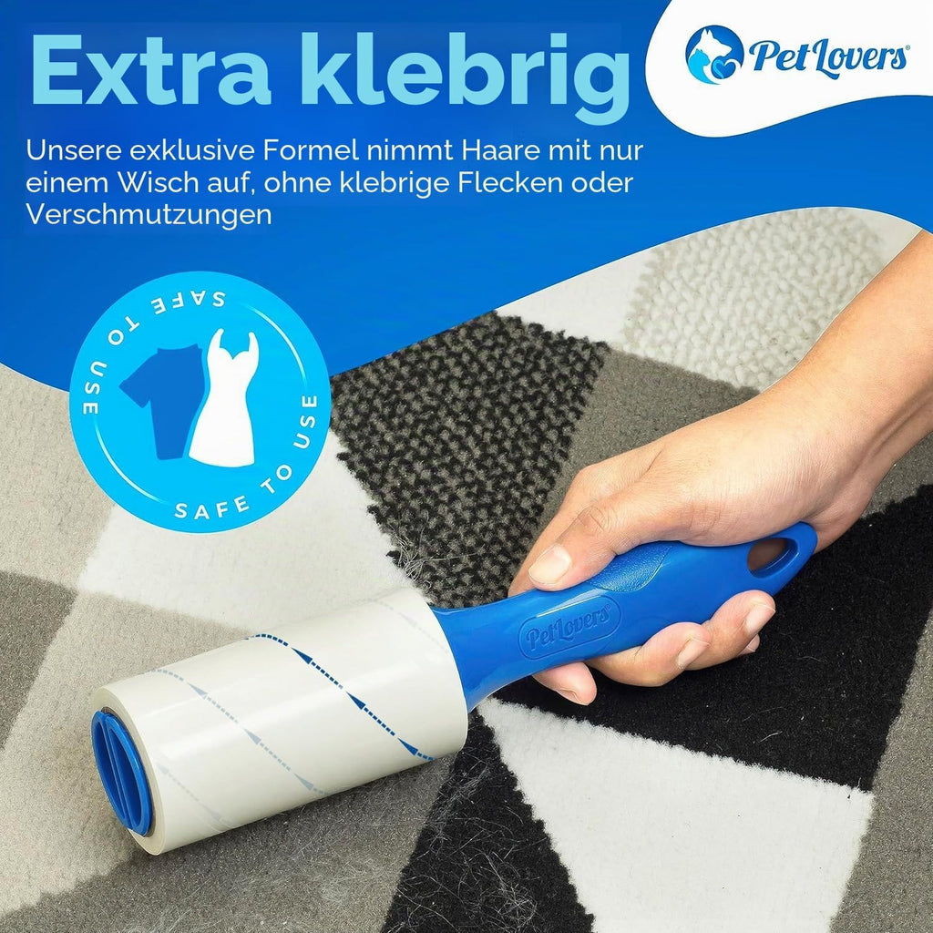 PetLovers Fusselrolle 450 Blatt extra klebrig fuer Tierhaare auf Kleidung und Moebeln
