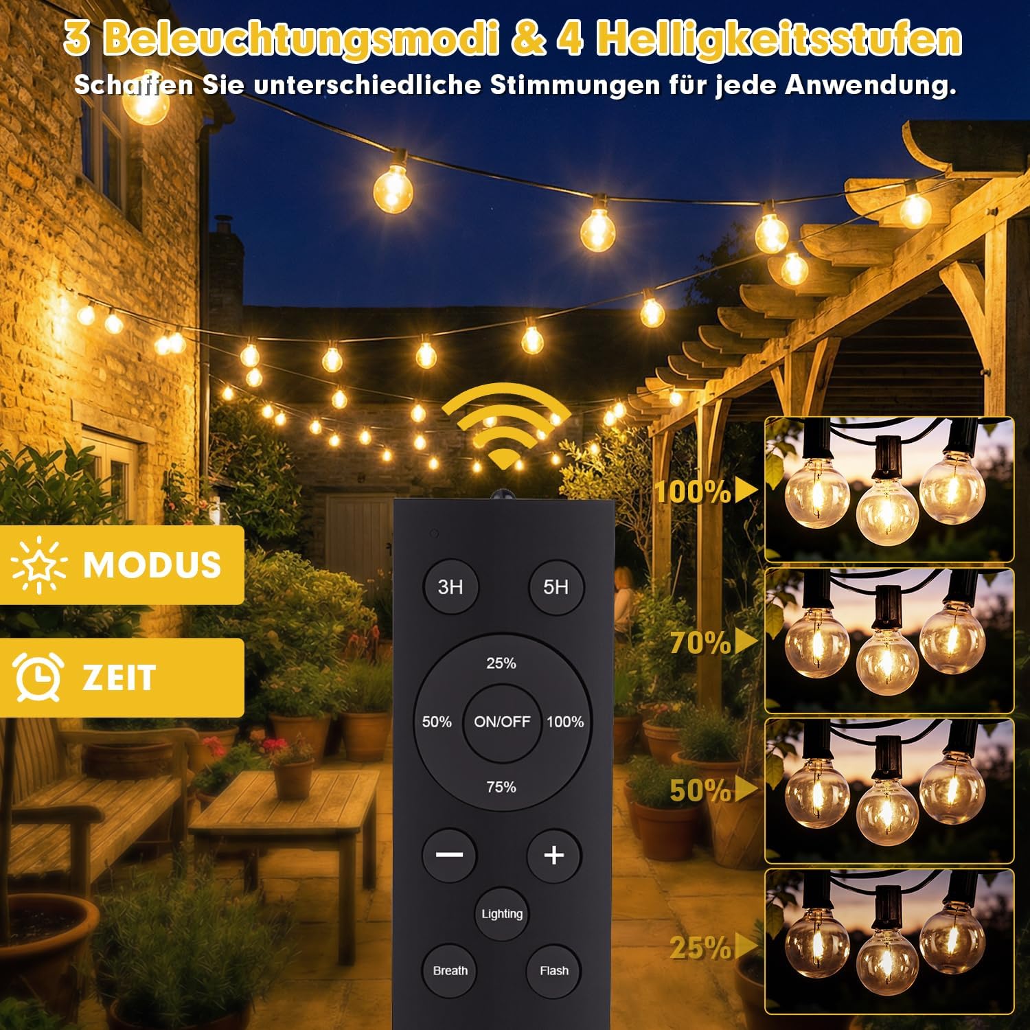 Warlisou Solar Lichterkette G40 14m mit Fernbedienung wetterfest fuer Garten