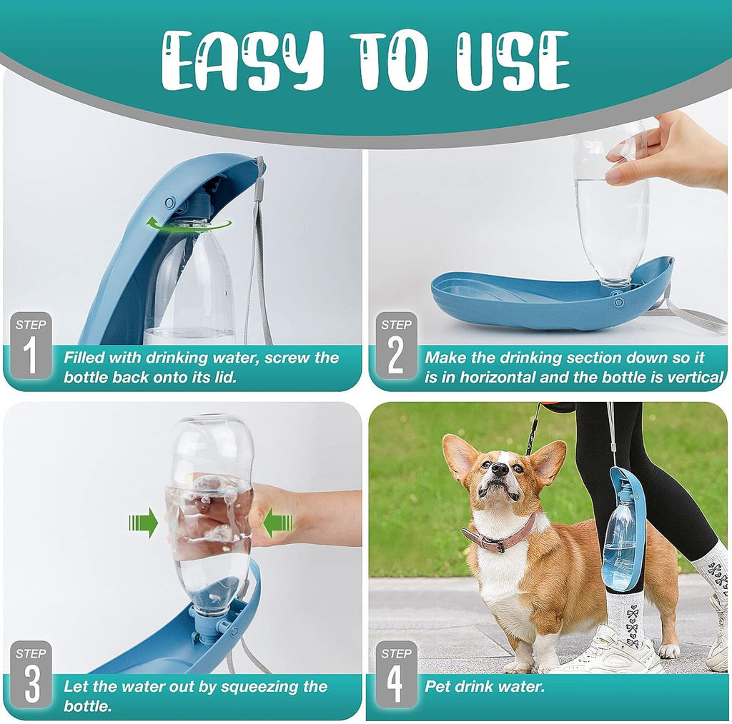 NAMSAN Hunde Trinkflasche 550 ml faltbar mit Napf unterwegs blau
