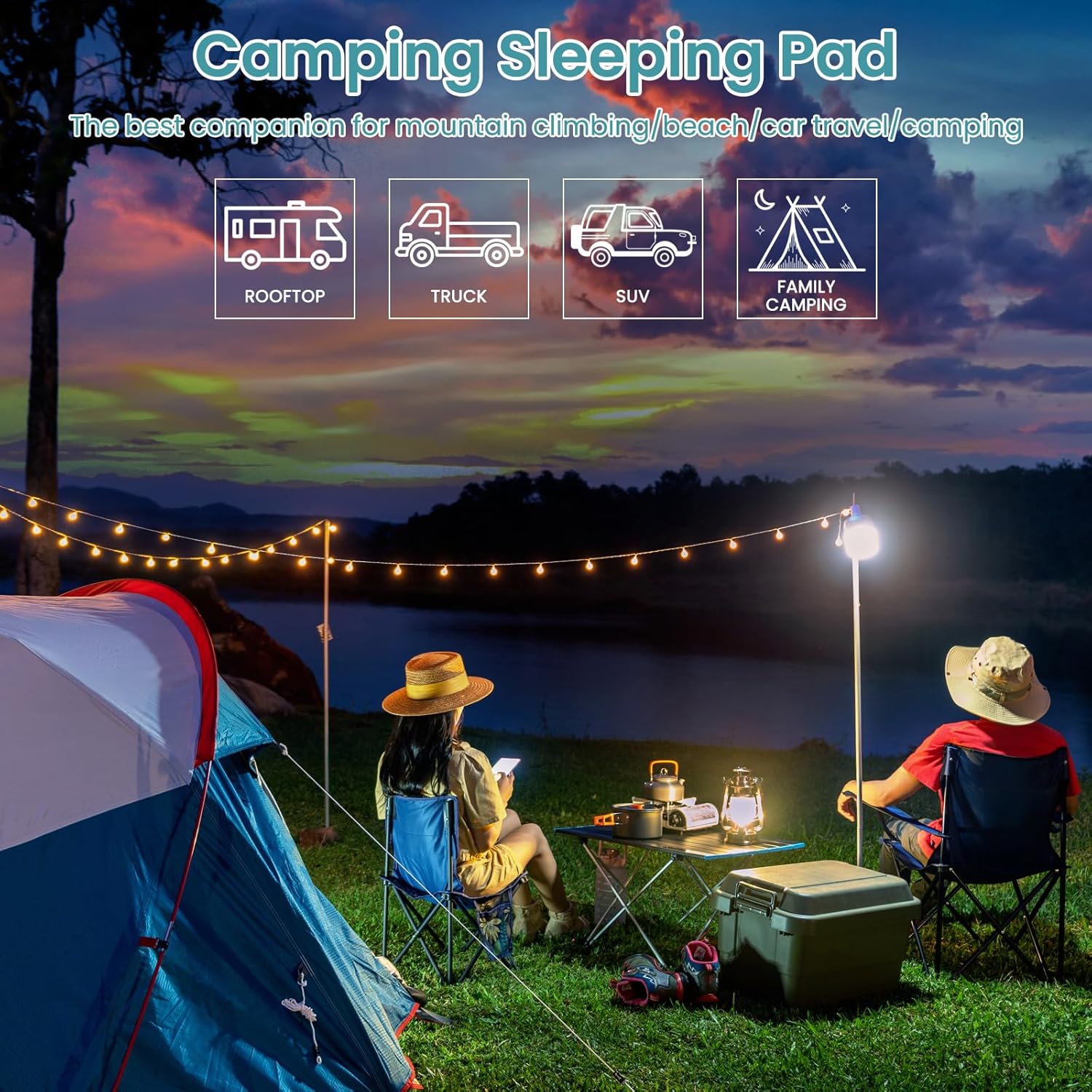 Satisure aufblasbare Isomatte Camping mit Fusspumpe und Kopfkissen ultraleicht