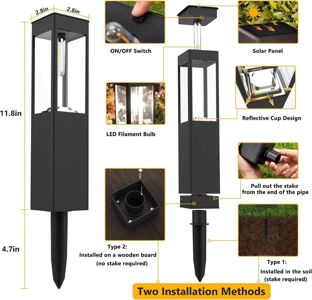 Joomer Solar-Wegeleuchten 4er Set LED warmweiss quadratisch wetterfest