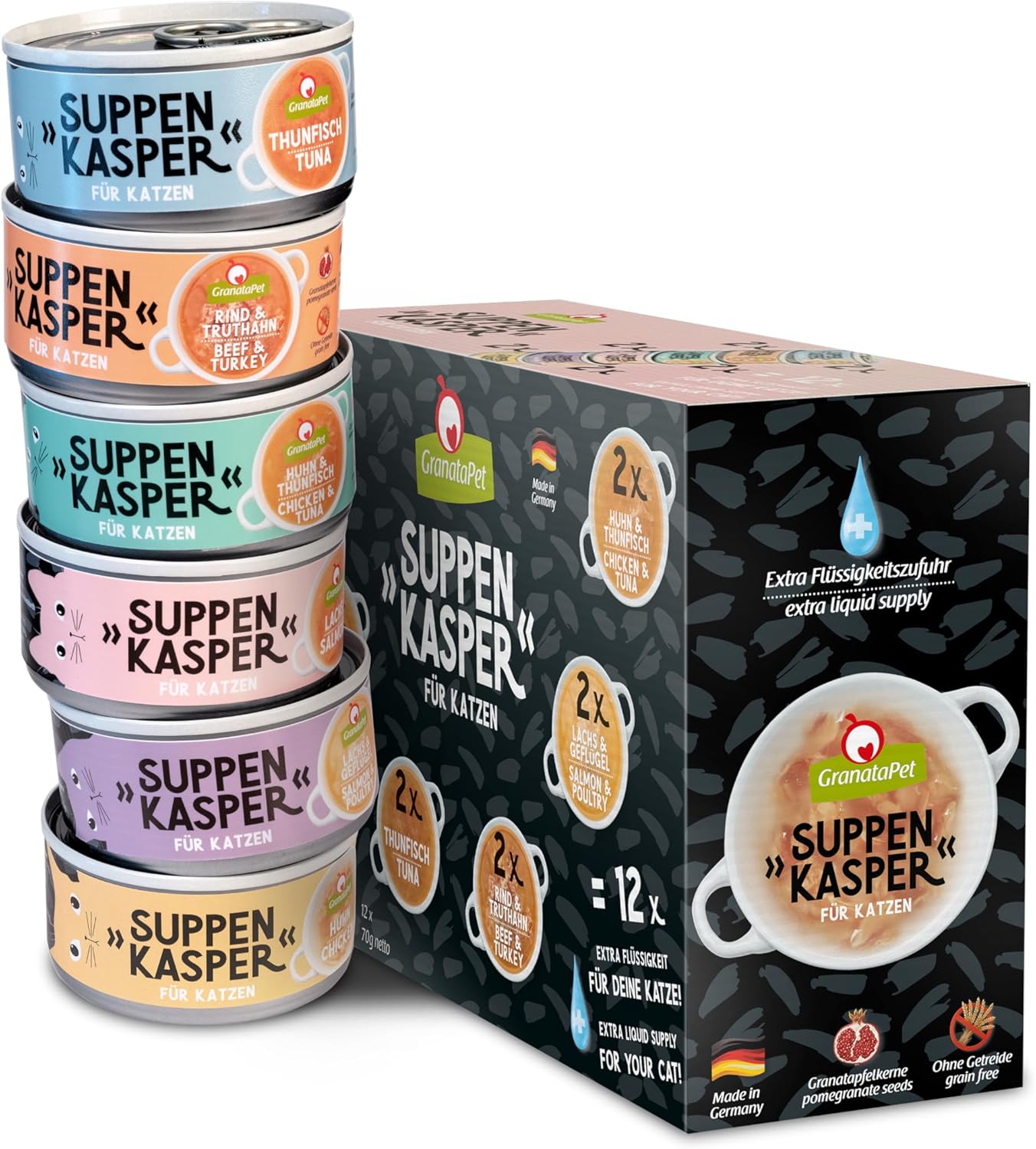 GranataPet Suppenkasper Multipack 6 Sorten 12x70ml Katzen-Suppe verschiedene Sor
