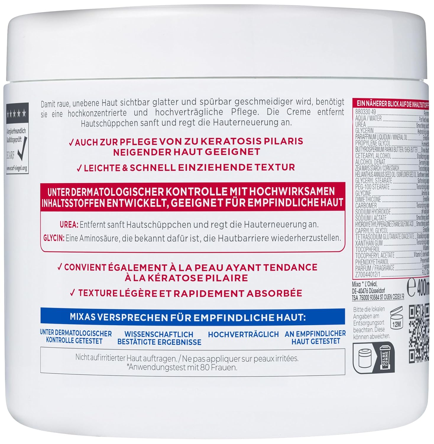 Mixa Urea Cica Repair Koerpercreme 400 ml fuer trockene rissige Haut