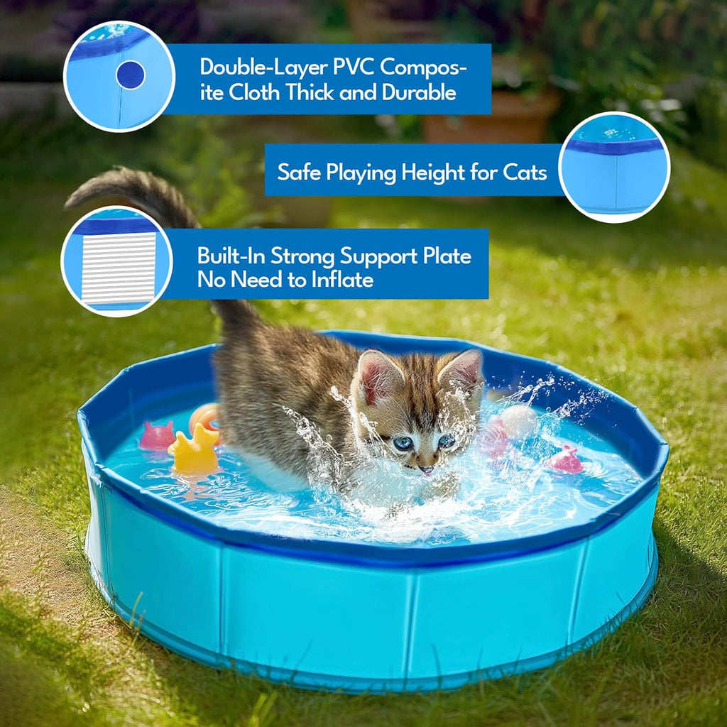 Faltbarer Katzenpool klein 30×10 cm blau Mini Planschbecken fuer Katzen