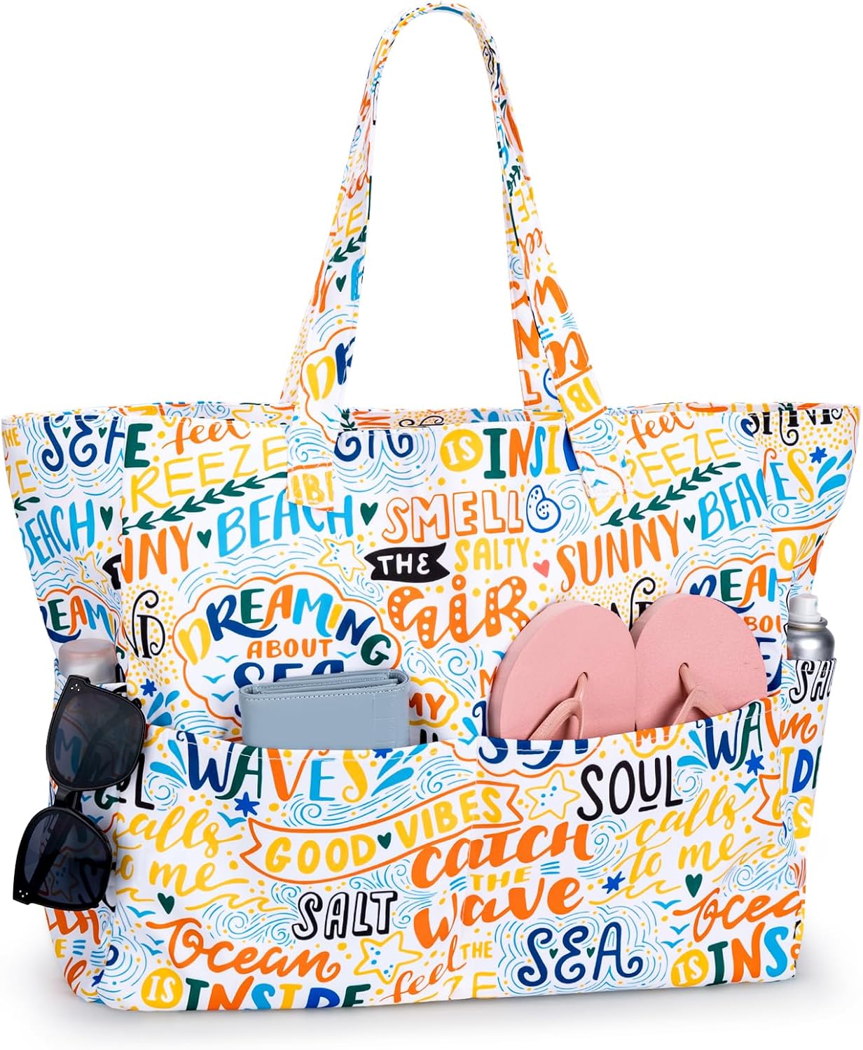 Strandtasche XXL mit Reissverschluss Shopper faltbar Grosse Badetasche Reise