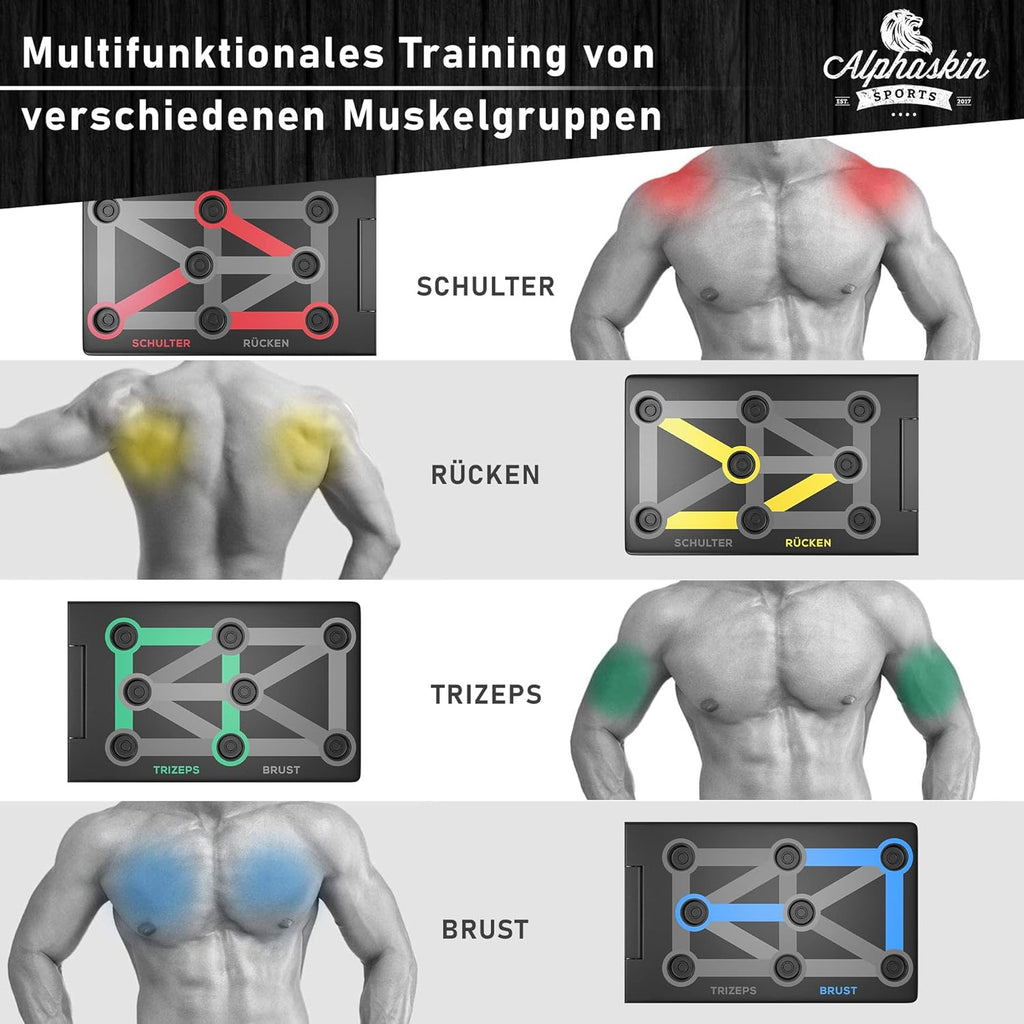 ALPHASKIN Push Up Board klappbar 12-in-1 mit Anti-Rutsch Griffen Brust Schulter
