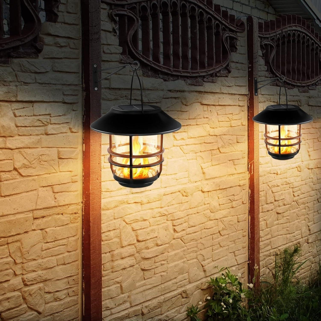 FLOWood Solar Gartenlaterne haengend mit Flammeneffekt IP65 Metall/Glas