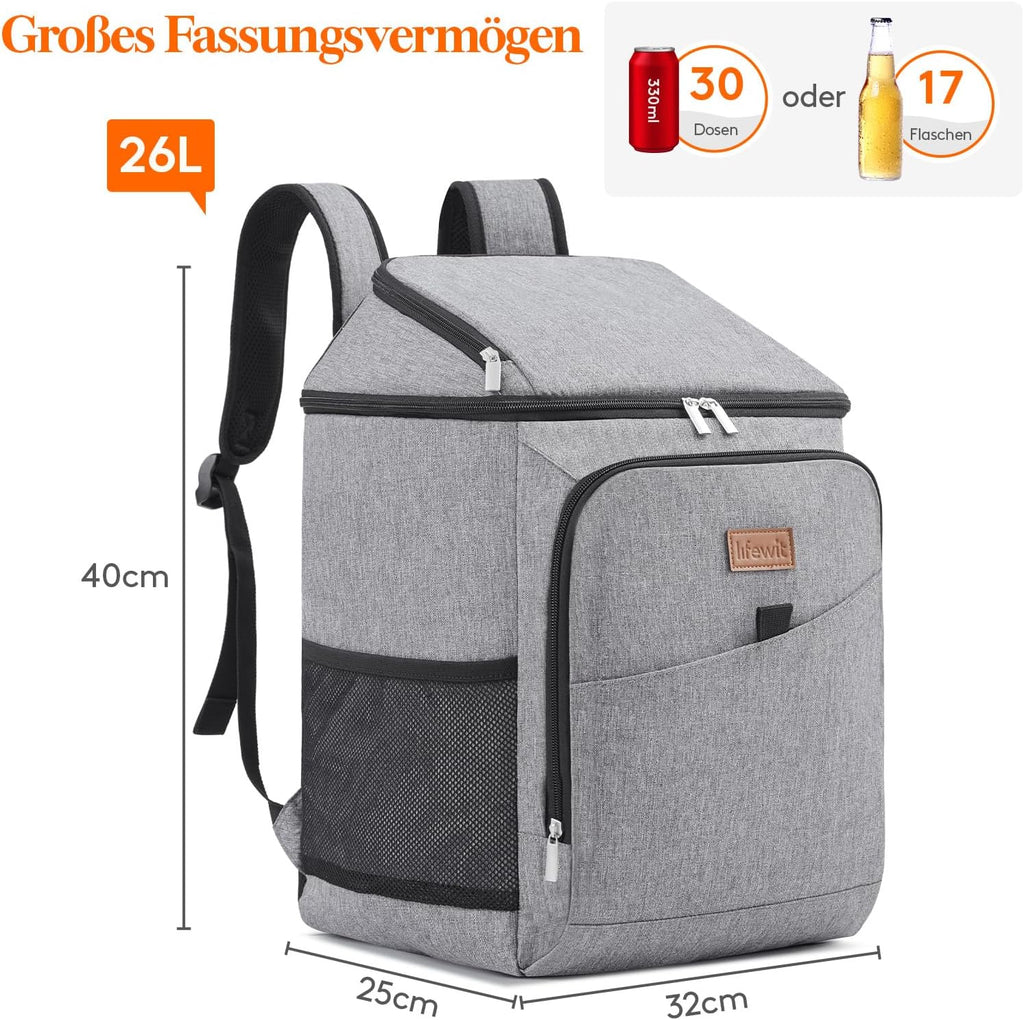 Lifewit Kuehltasche / 34 Dosen, isoliert, auslaufsicher, grau