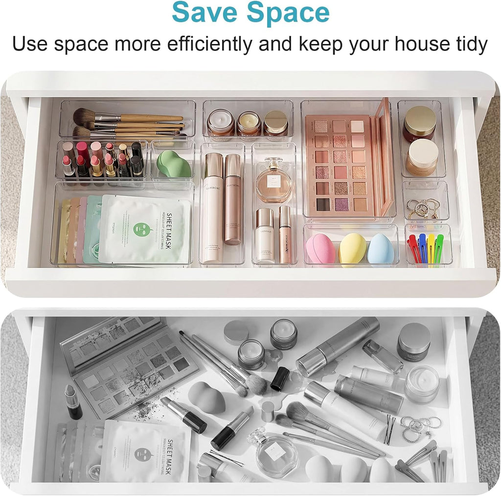 Schubladen Organizer 12er Set fuer Make-up, Buero, Kueche und Bad, 4 Groessen