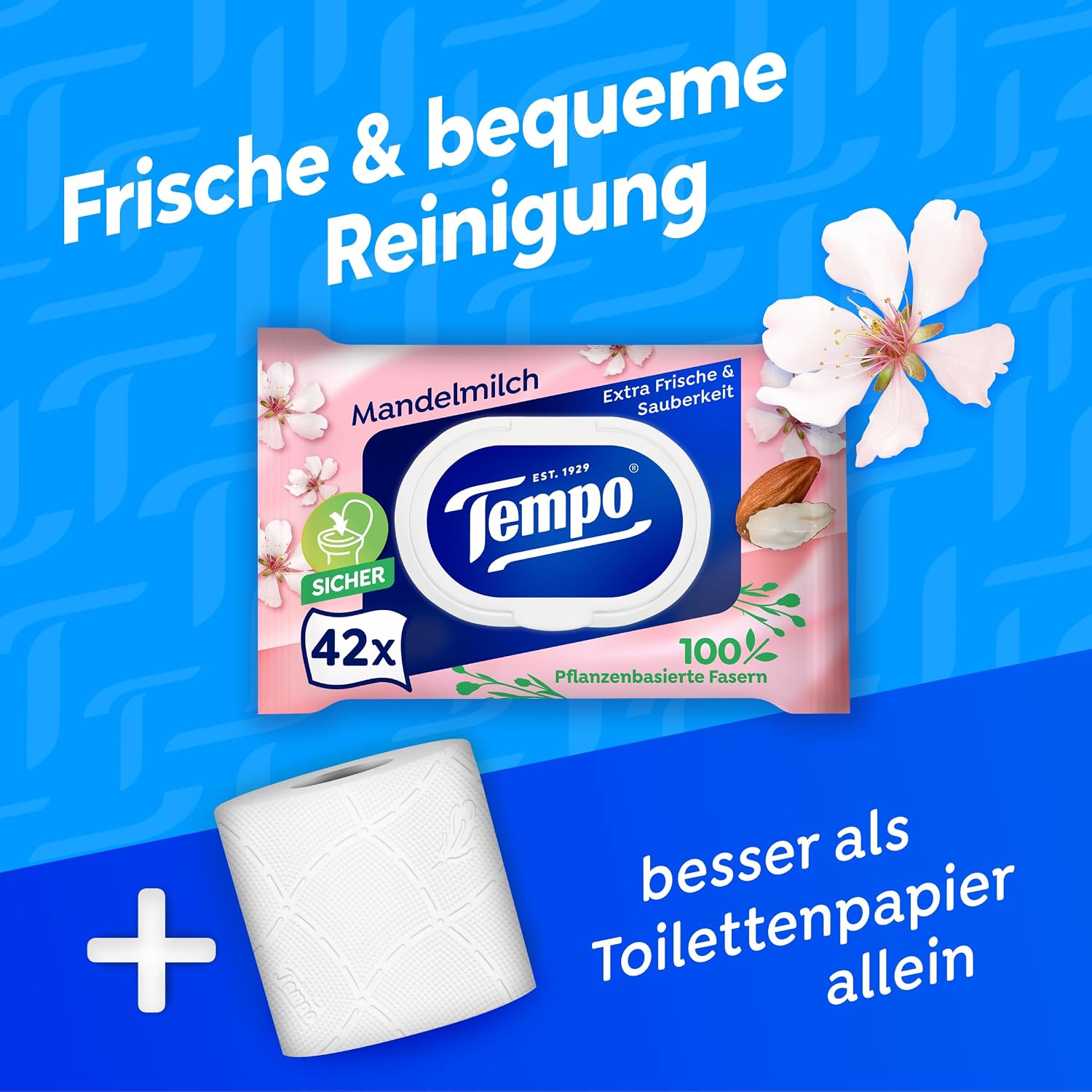 Feuchtes Toilettenpapier Mandelmilch Panthenol 16er Pack (8x2x42)