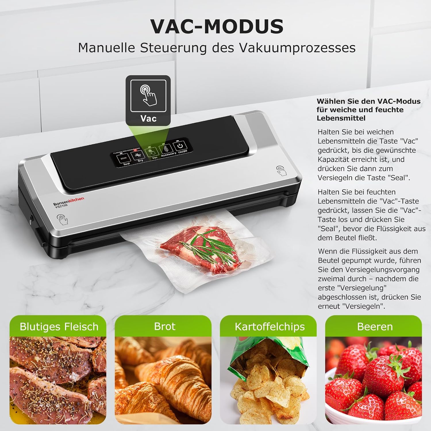 BONSENKITCHEN Vakuumiergeraet kompakt fuer Sous Vide - schnell vakuumieren