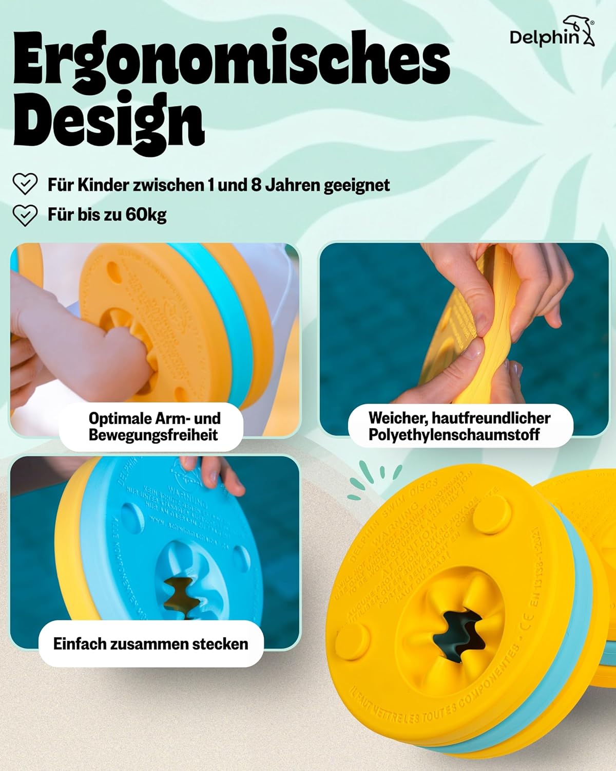 Schwimmlernhilfe Kinder 1-8 Jahre TUeV-geprueft mit Sportbeutel und Abzeichen