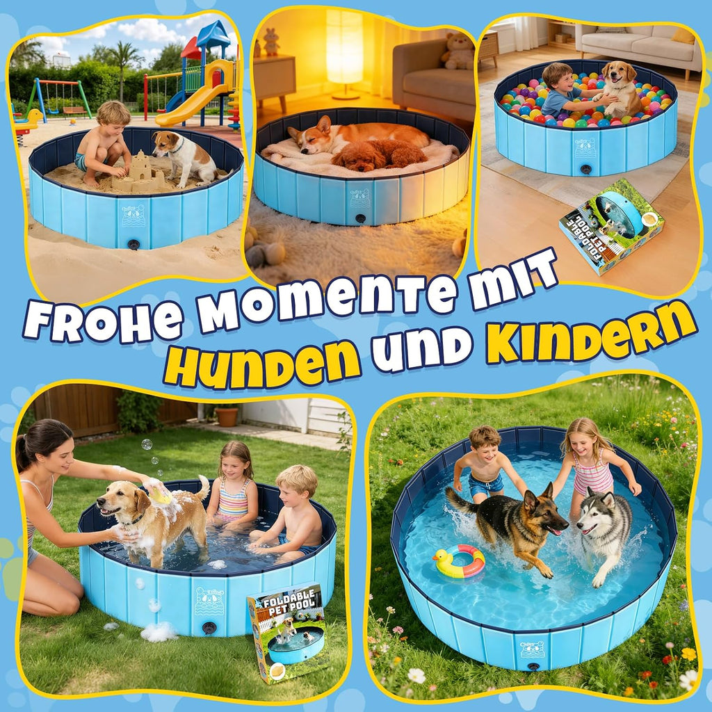 JONRRYIN Hundepool 160x30 cm faltbar rutschfest mit Buerste Flicken Ablassventil